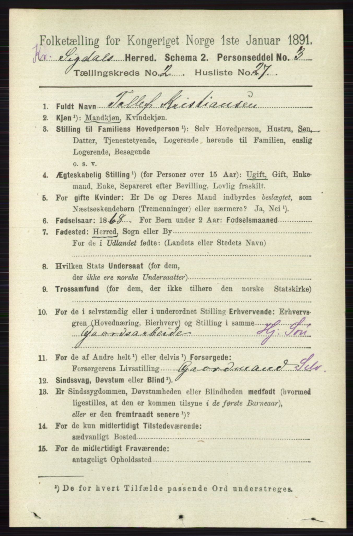 RA, Folketelling 1891 for 0621 Sigdal herred, 1891, s. 5499