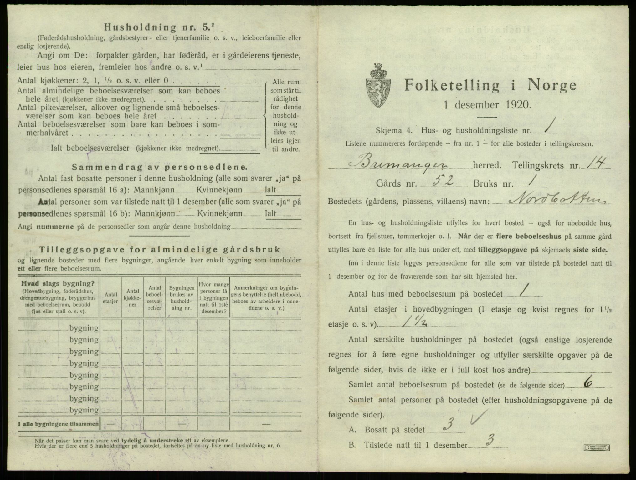 SAB, Folketelling 1920 for 1438 Bremanger herred, 1920, s. 938