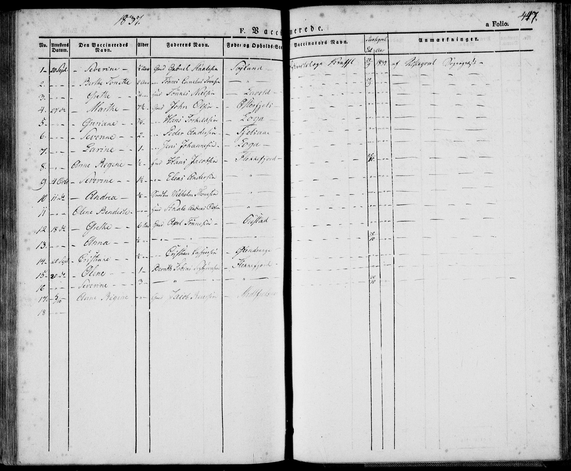 Flekkefjord sokneprestkontor, AV/SAK-1111-0012/F/Fa/Fac/L0003: Ministerialbok nr. A 3, 1826-1841, s. 447