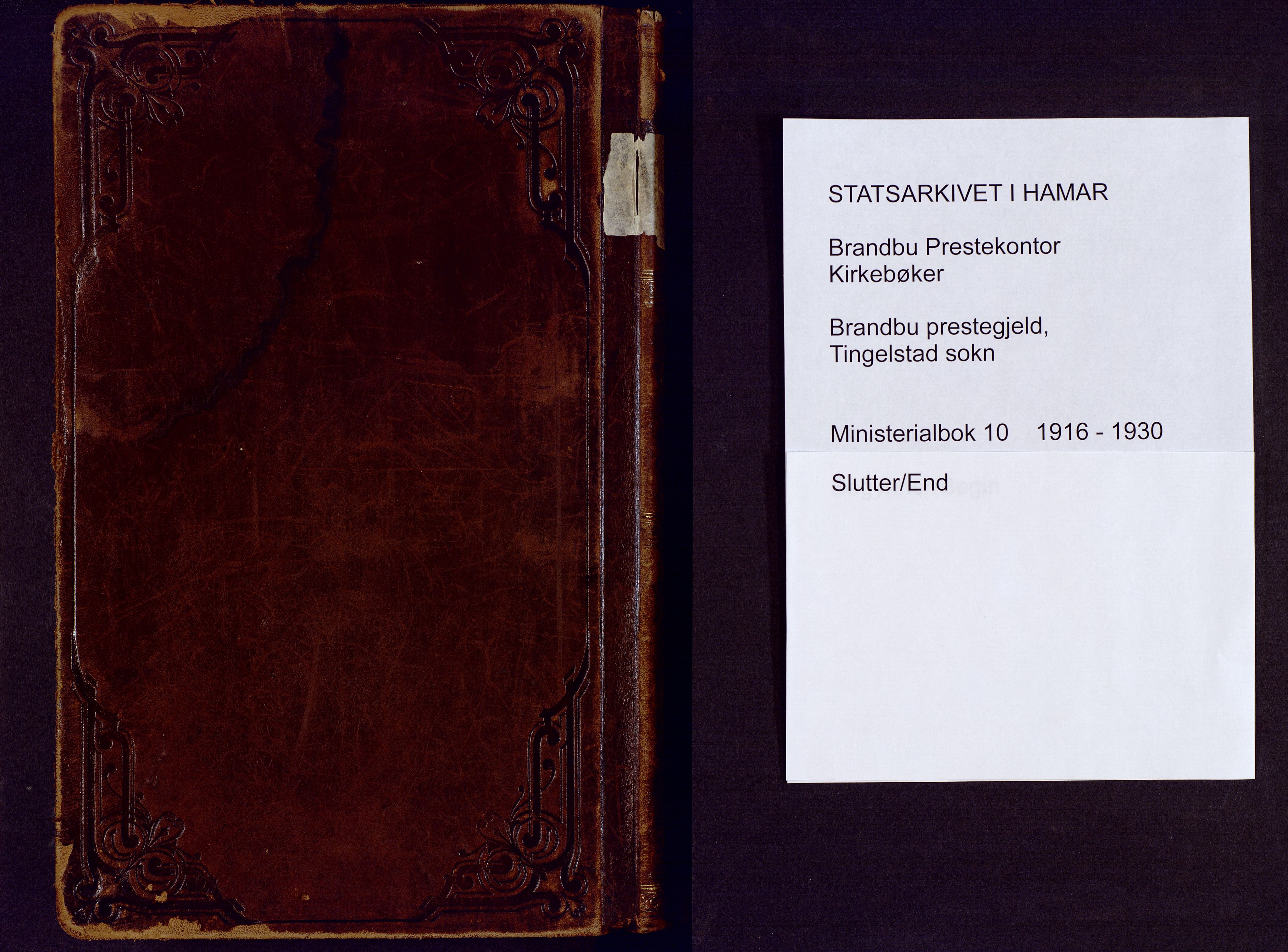 Brandbu prestekontor, SAH/PREST-114/H/Ha/Hab/L0010: Klokkerbok nr. 10, 1916-1930