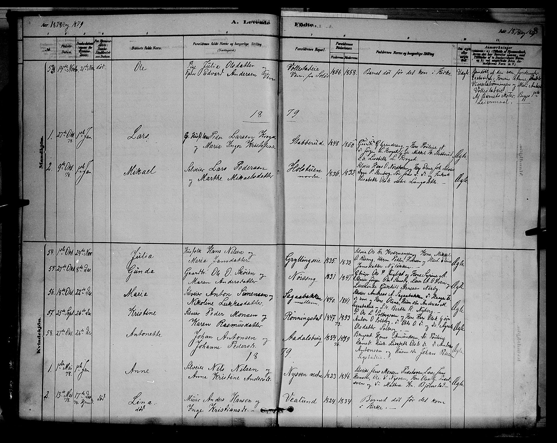 Løten prestekontor, AV/SAH-PREST-022/L/La/L0005: Klokkerbok nr. 5, 1878-1891, s. 8