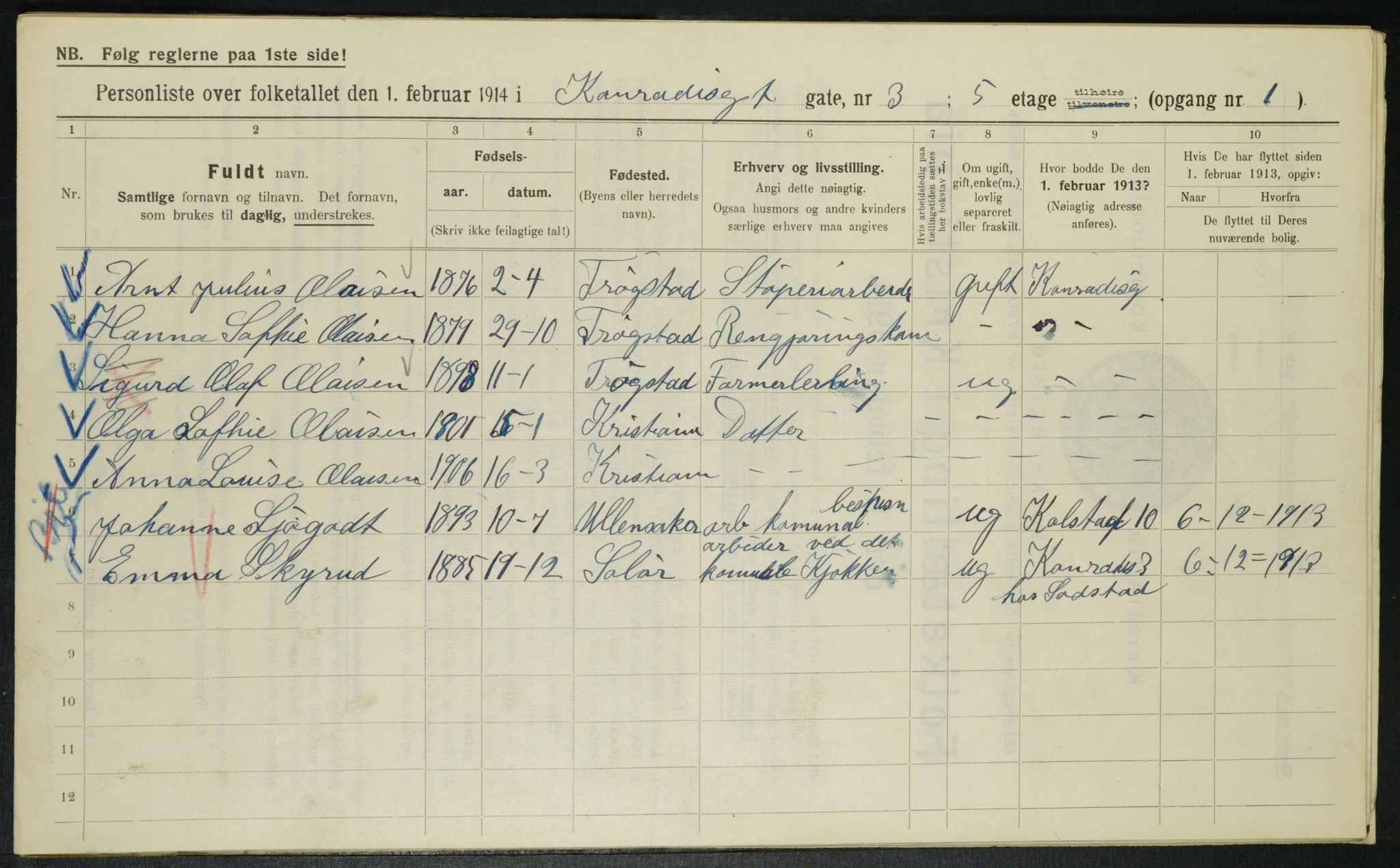 OBA, Kommunal folketelling 1.2.1914 for Kristiania, 1914, s. 13542