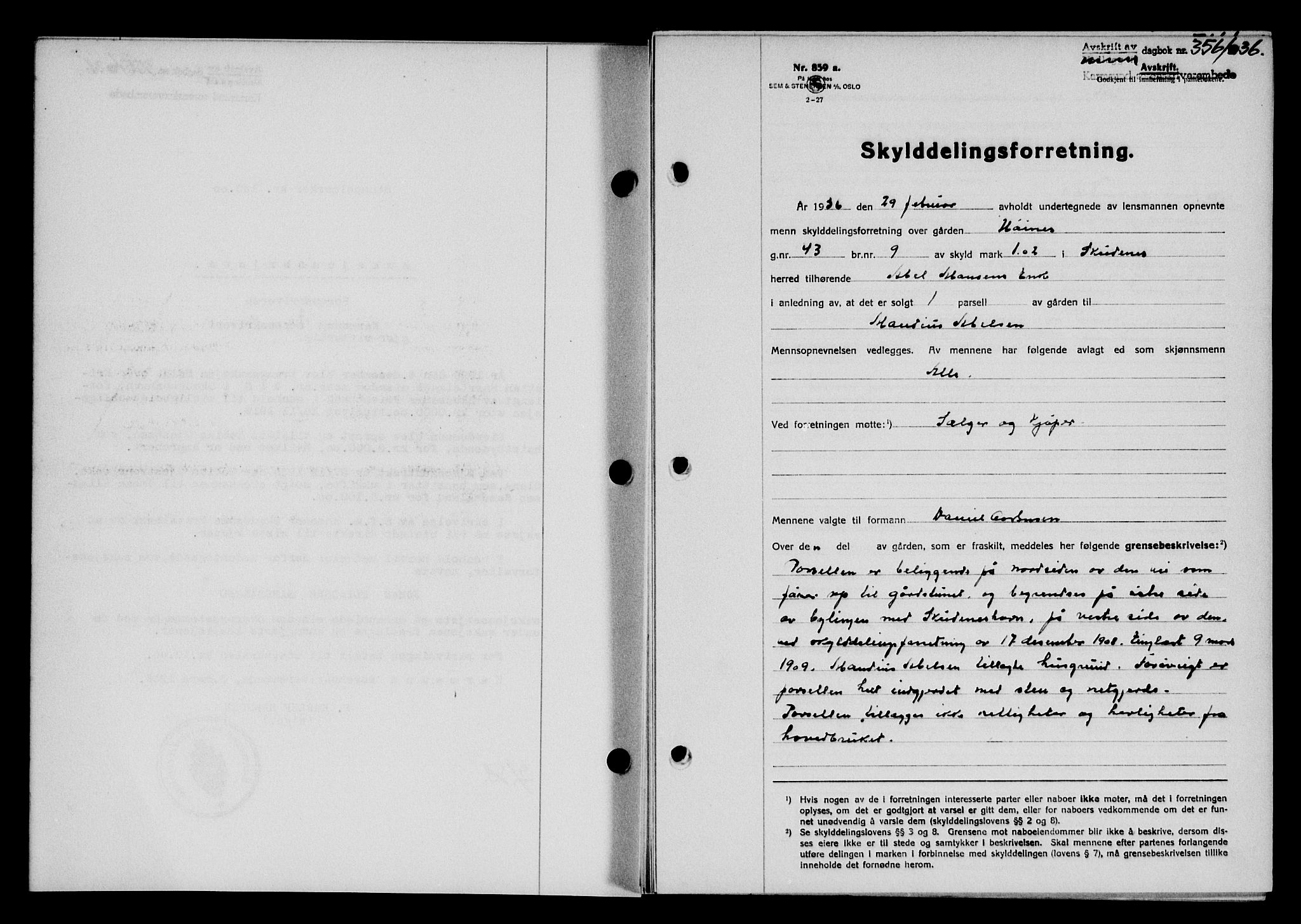 Karmsund sorenskriveri, SAST/A-100311/01/II/IIB/L0066: Pantebok nr. 47A, 1936-1936, Dagboknr: 356/1936