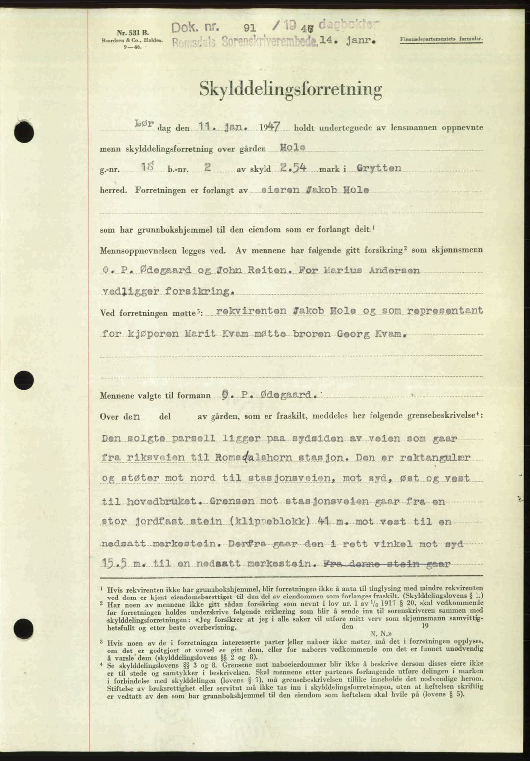 Romsdal sorenskriveri, SAT/A-4149/1/2/2C: Pantebok nr. A22, 1947-1947, Dagboknr: 91/1947
