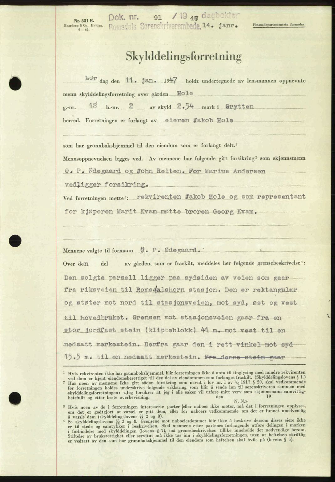 Romsdal sorenskriveri, AV/SAT-A-4149/1/2/2C: Pantebok nr. A22, 1947-1947, Dagboknr: 91/1947