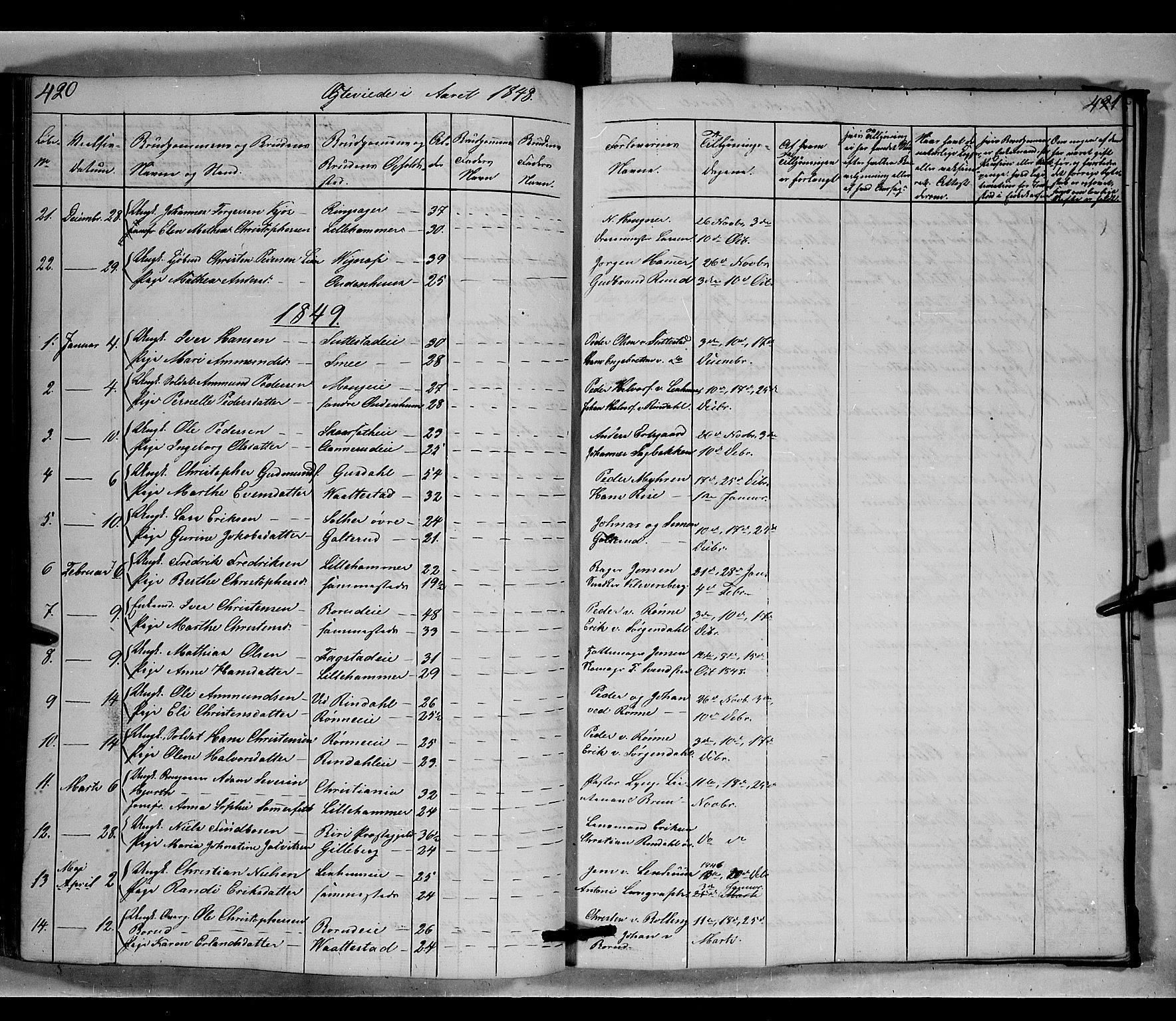 Fåberg prestekontor, AV/SAH-PREST-086/H/Ha/Hab/L0006: Klokkerbok nr. 6, 1837-1855, s. 420-421