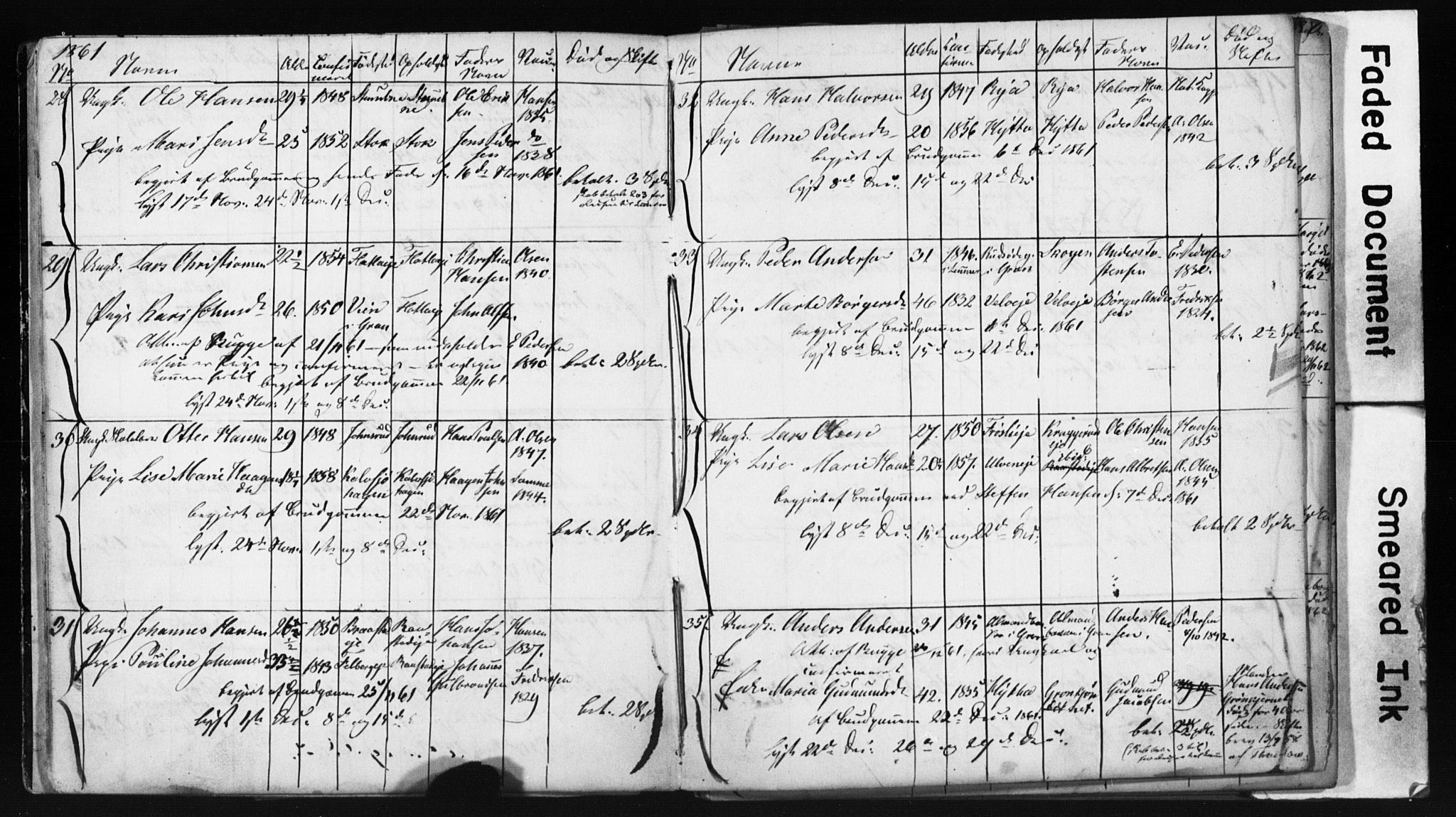 Jevnaker prestekontor, AV/SAH-PREST-116/I/Ie: Lysningsprotokoll nr. 1, 1861-1867