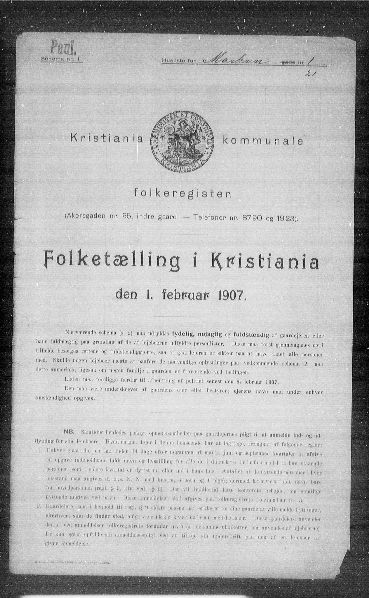 OBA, Kommunal folketelling 1.2.1907 for Kristiania kjøpstad, 1907, s. 32142
