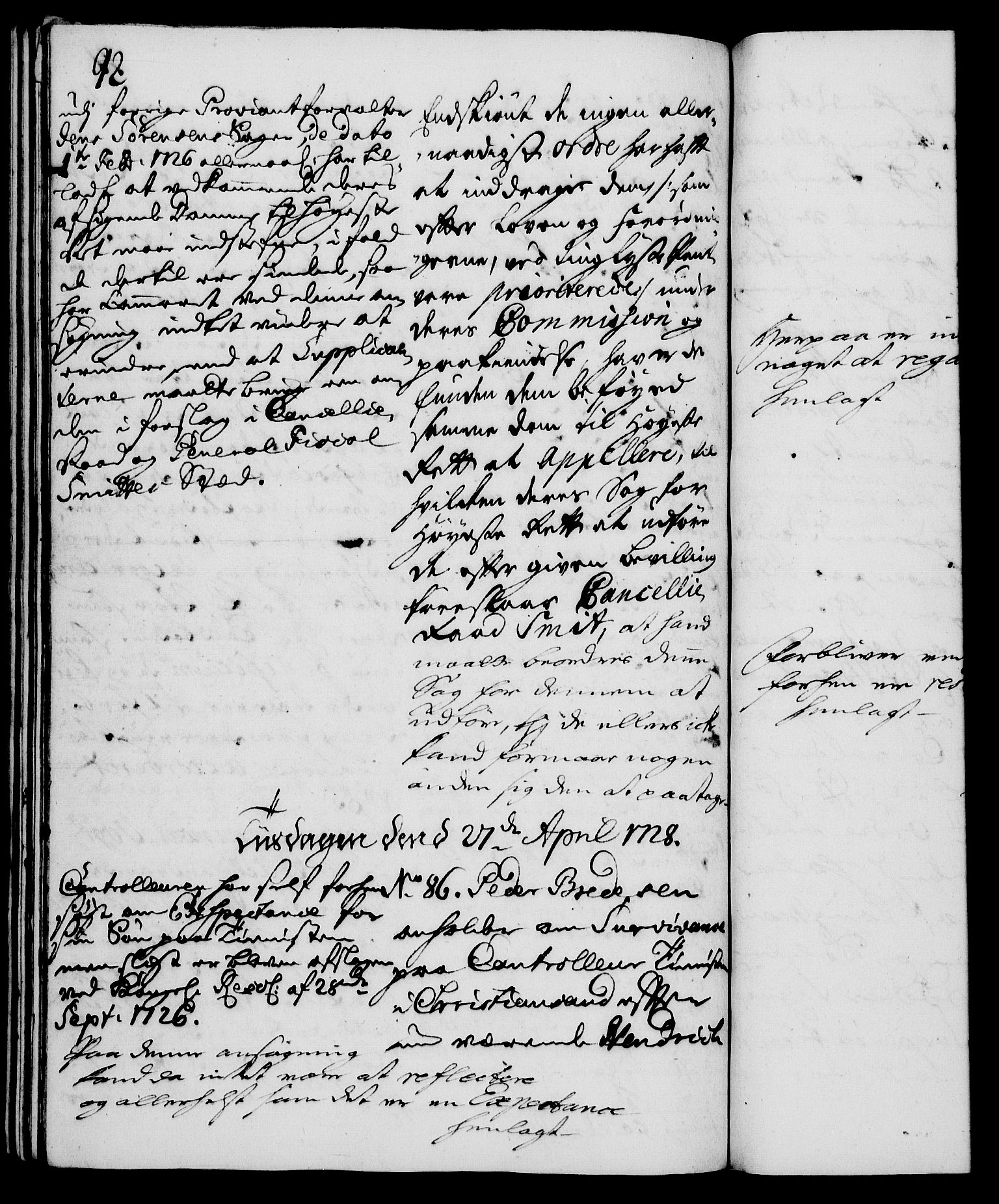 Rentekammeret, Kammerkanselliet, AV/RA-EA-3111/G/Gh/Gha/L0010: Norsk ekstraktmemorialprotokoll (merket RK 53.55), 1728, s. 92