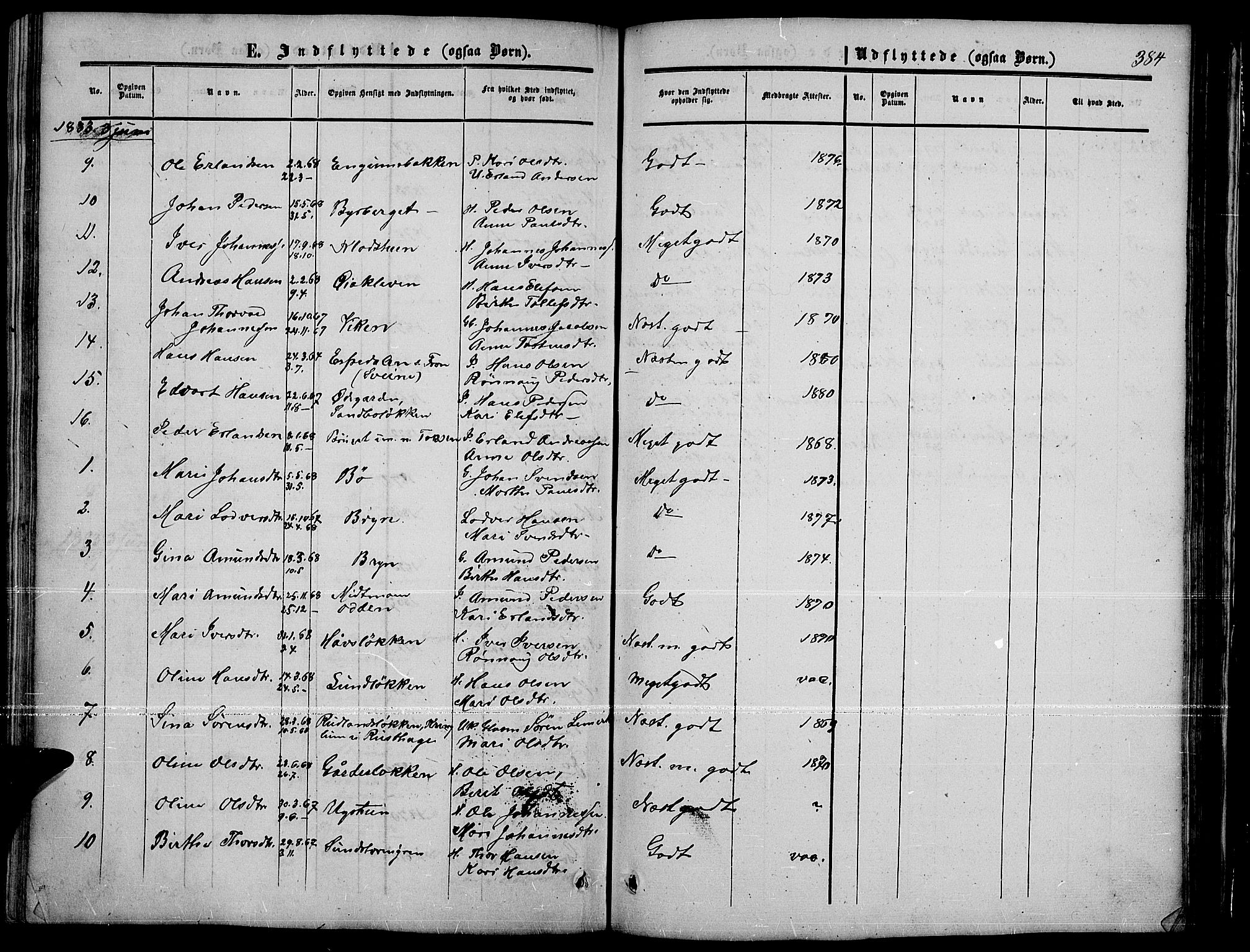 Nord-Fron prestekontor, SAH/PREST-080/H/Ha/Hab/L0001: Klokkerbok nr. 1, 1851-1883, s. 384