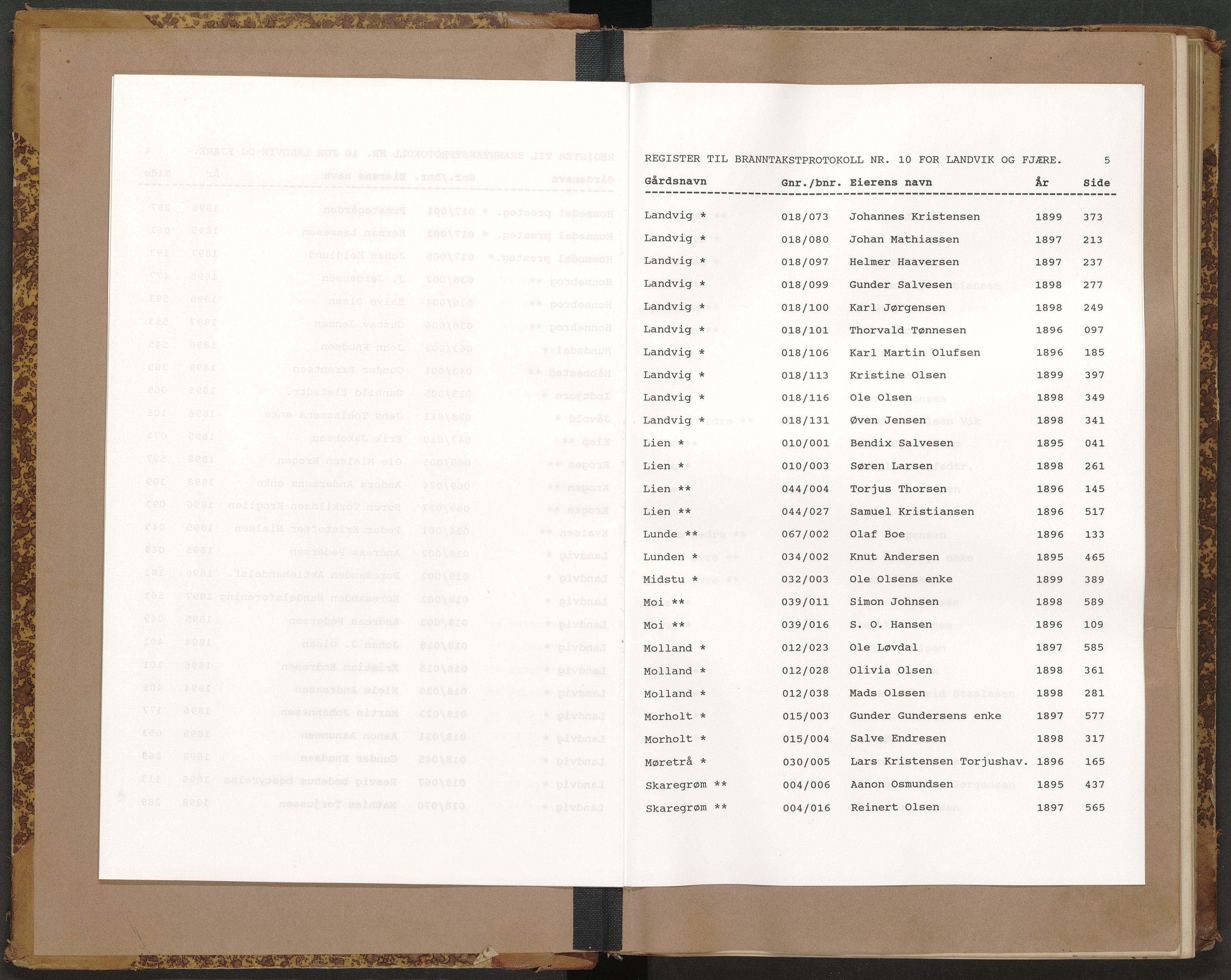 Norges Brannkasse Landvik og Fjære, AV/SAK-2241-0032/F/Fa/L0010: Branntakstprotokoll nr. 10, 1894-1898