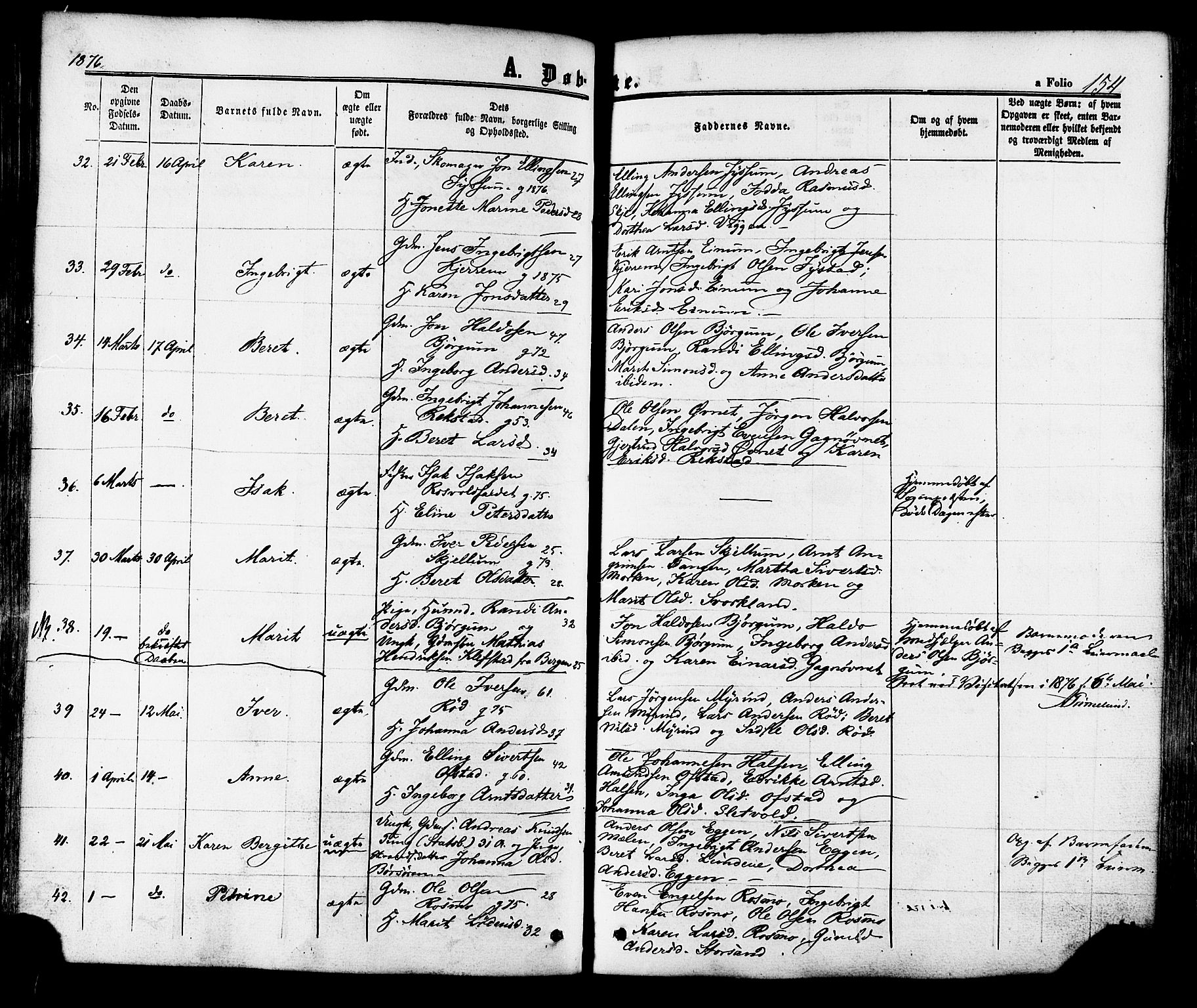 Ministerialprotokoller, klokkerbøker og fødselsregistre - Sør-Trøndelag, SAT/A-1456/665/L0772: Ministerialbok nr. 665A07, 1856-1878, s. 154