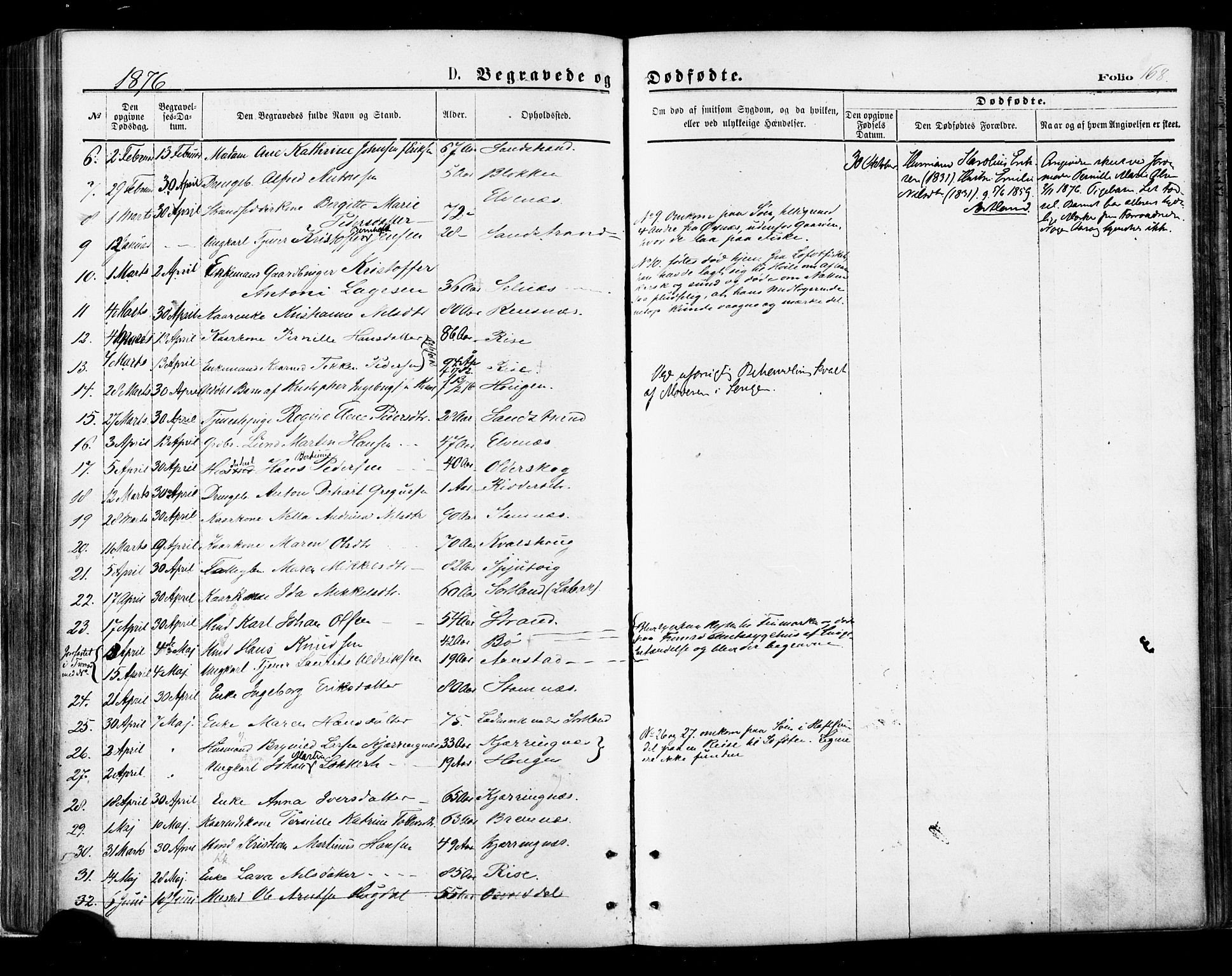 Ministerialprotokoller, klokkerbøker og fødselsregistre - Nordland, SAT/A-1459/895/L1370: Ministerialbok nr. 895A05, 1873-1884, s. 168