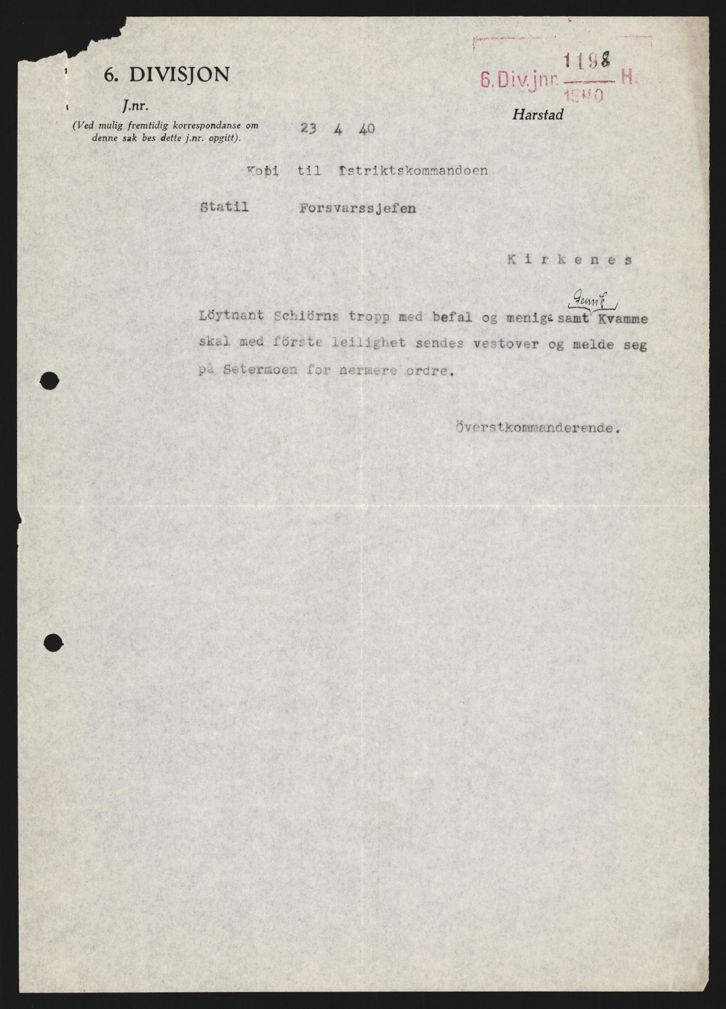 Forsvaret, Forsvarets krigshistoriske avdeling, RA/RAFA-2017/Y/Yb/L0122: II-C-11-600  -  6. Divisjon med avdelinger, 1940, s. 240