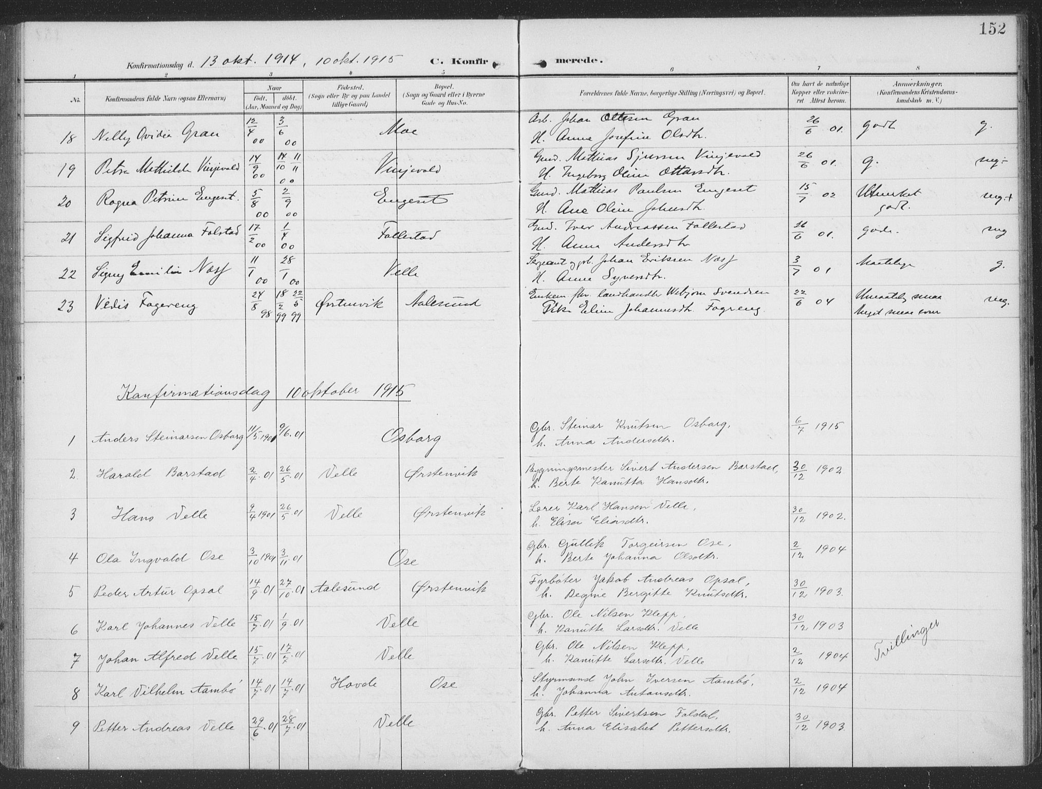 Ministerialprotokoller, klokkerbøker og fødselsregistre - Møre og Romsdal, SAT/A-1454/513/L0178: Ministerialbok nr. 513A05, 1906-1919, s. 152