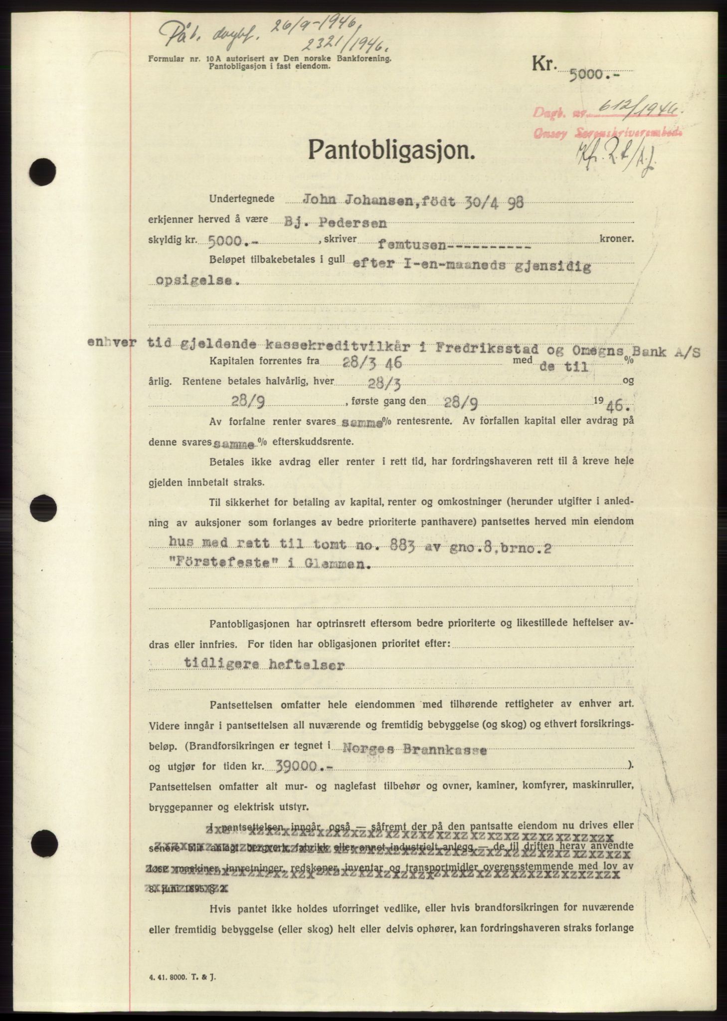 Onsøy sorenskriveri, SAO/A-10474/G/Ga/Gac/L0004: Pantebok nr. B4, 1944-1946, Dagboknr: 612/1946