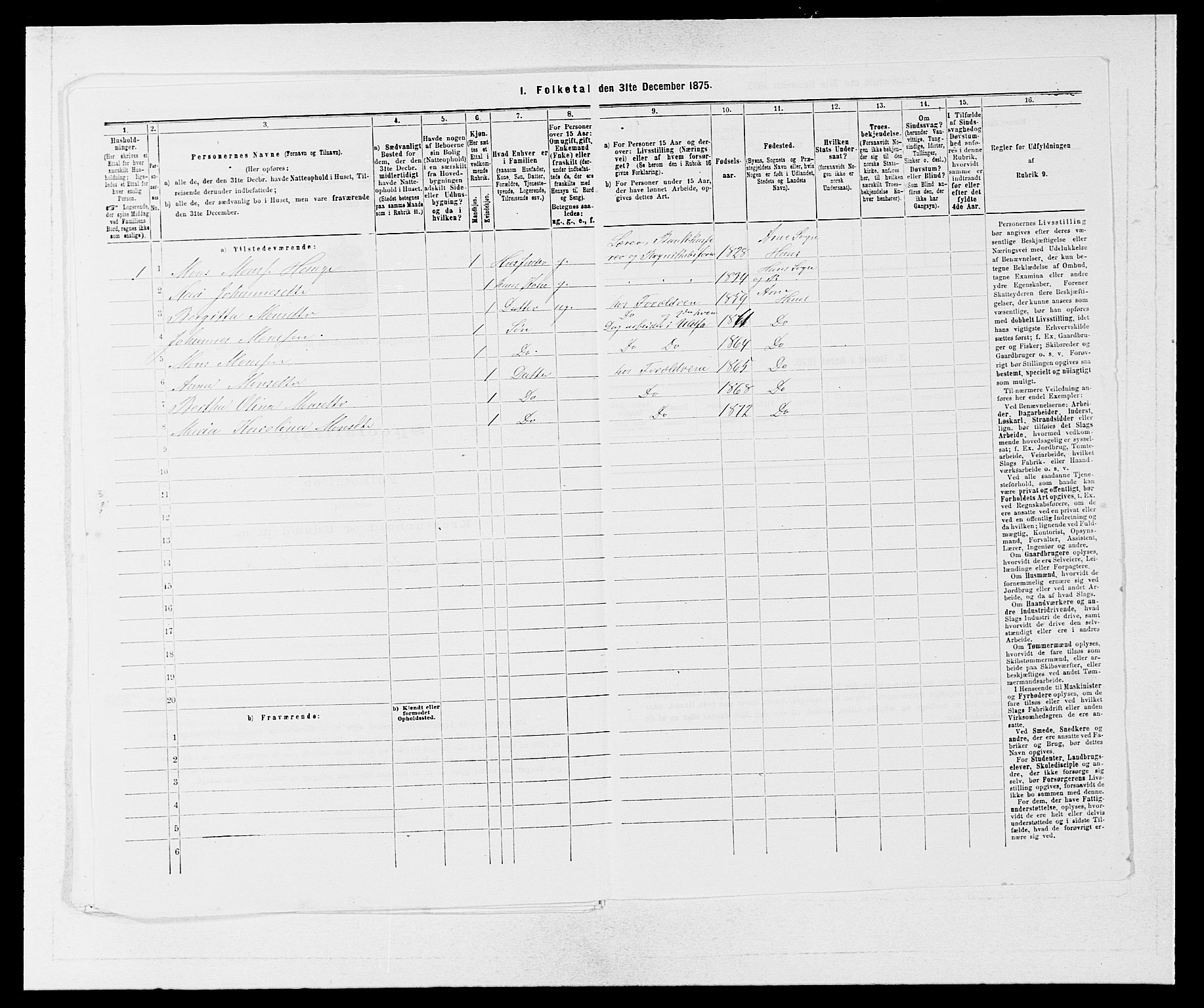 SAB, Folketelling 1875 for 1250P Haus prestegjeld, 1875, s. 797