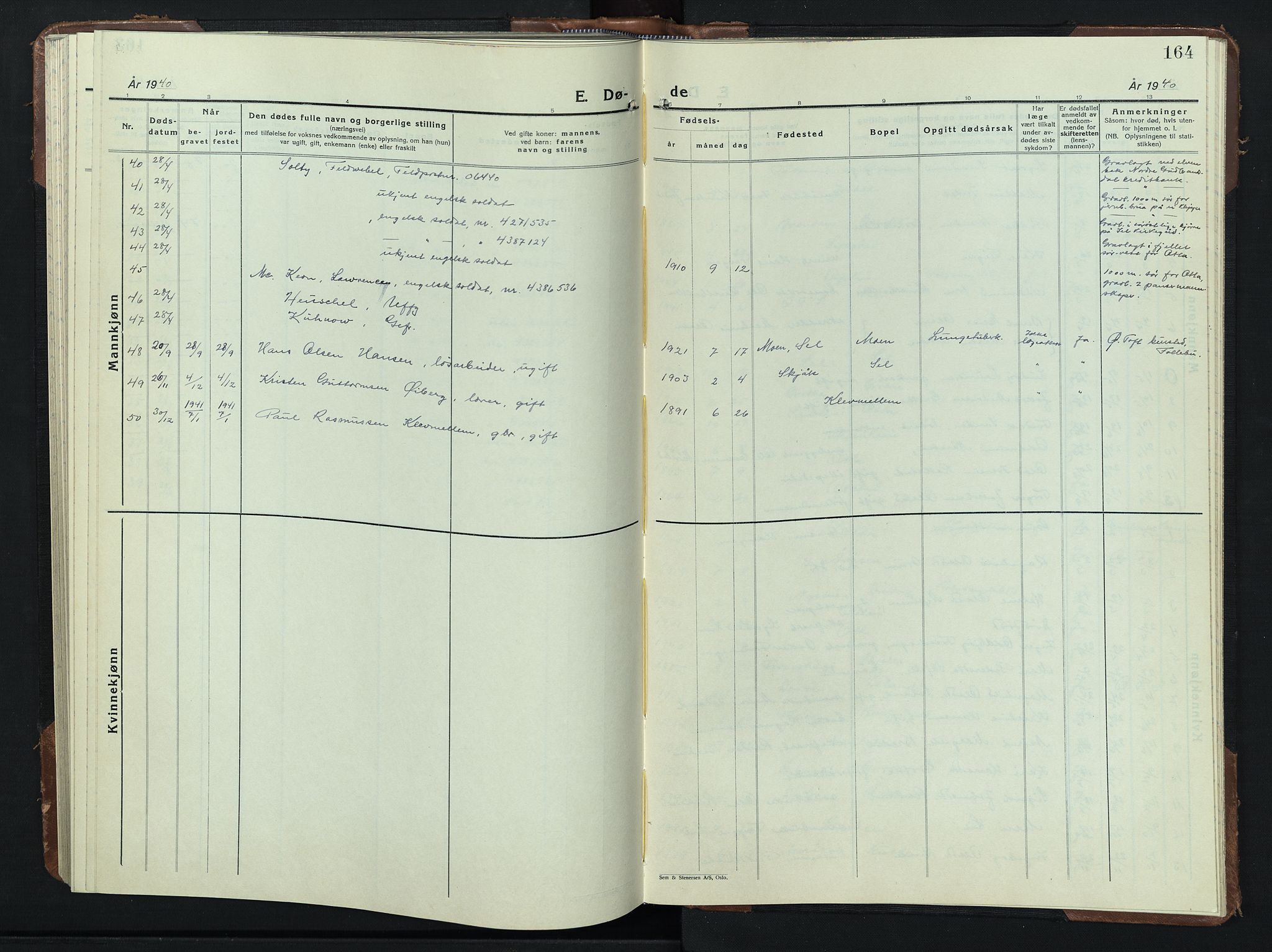 Sel prestekontor, AV/SAH-PREST-074/H/Ha/Hab/L0003: Klokkerbok nr. 3, 1940-1951, s. 164