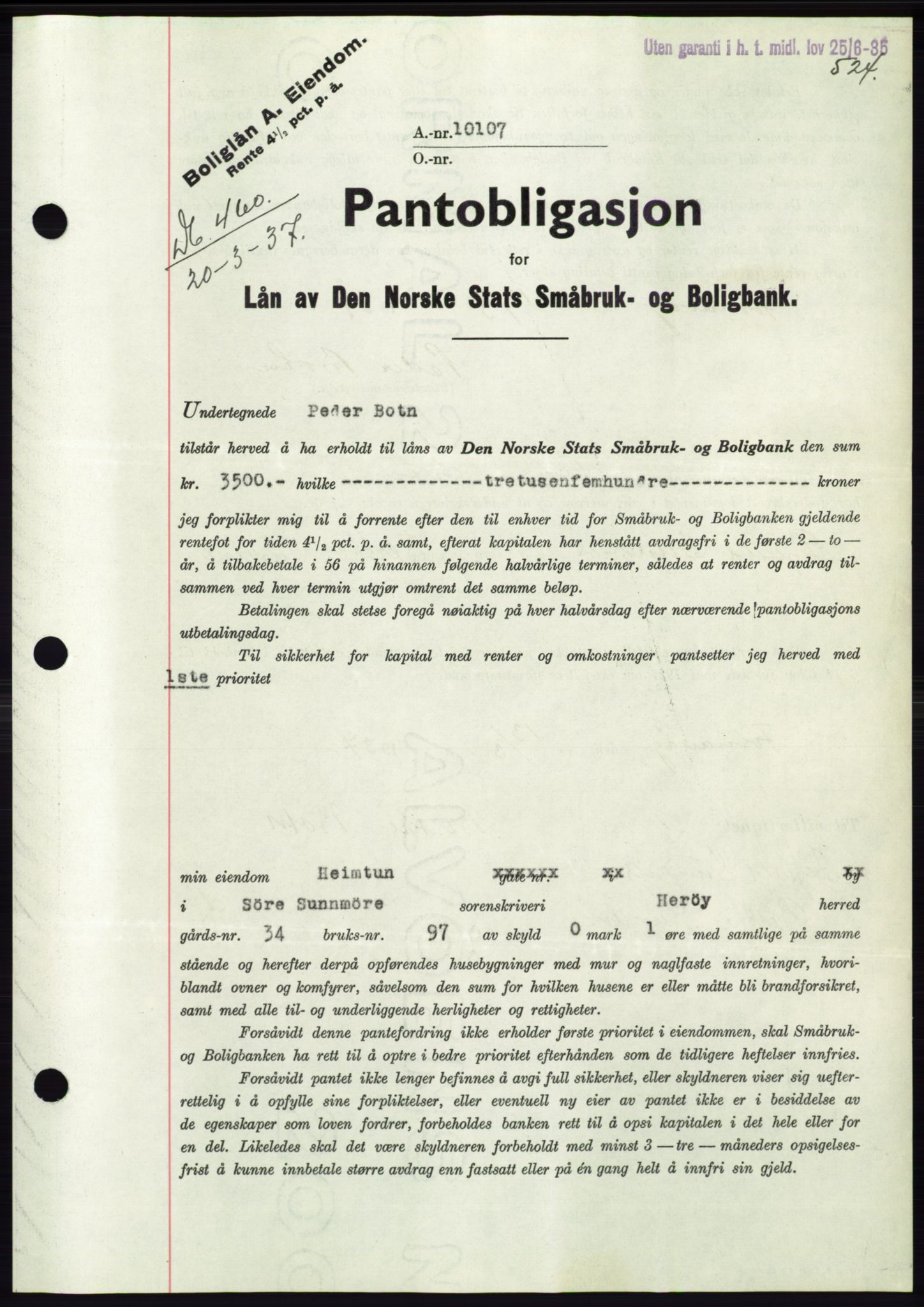 Søre Sunnmøre sorenskriveri, SAT/A-4122/1/2/2C/L0062: Pantebok nr. 56, 1936-1937, Dagboknr: 460/1937