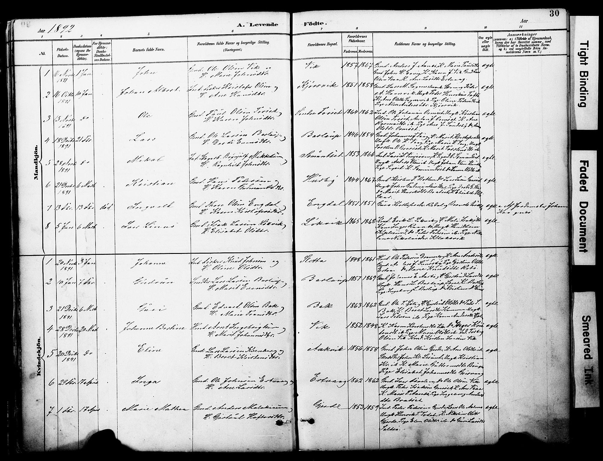 Ministerialprotokoller, klokkerbøker og fødselsregistre - Møre og Romsdal, AV/SAT-A-1454/578/L0907: Ministerialbok nr. 578A06, 1887-1904, s. 30