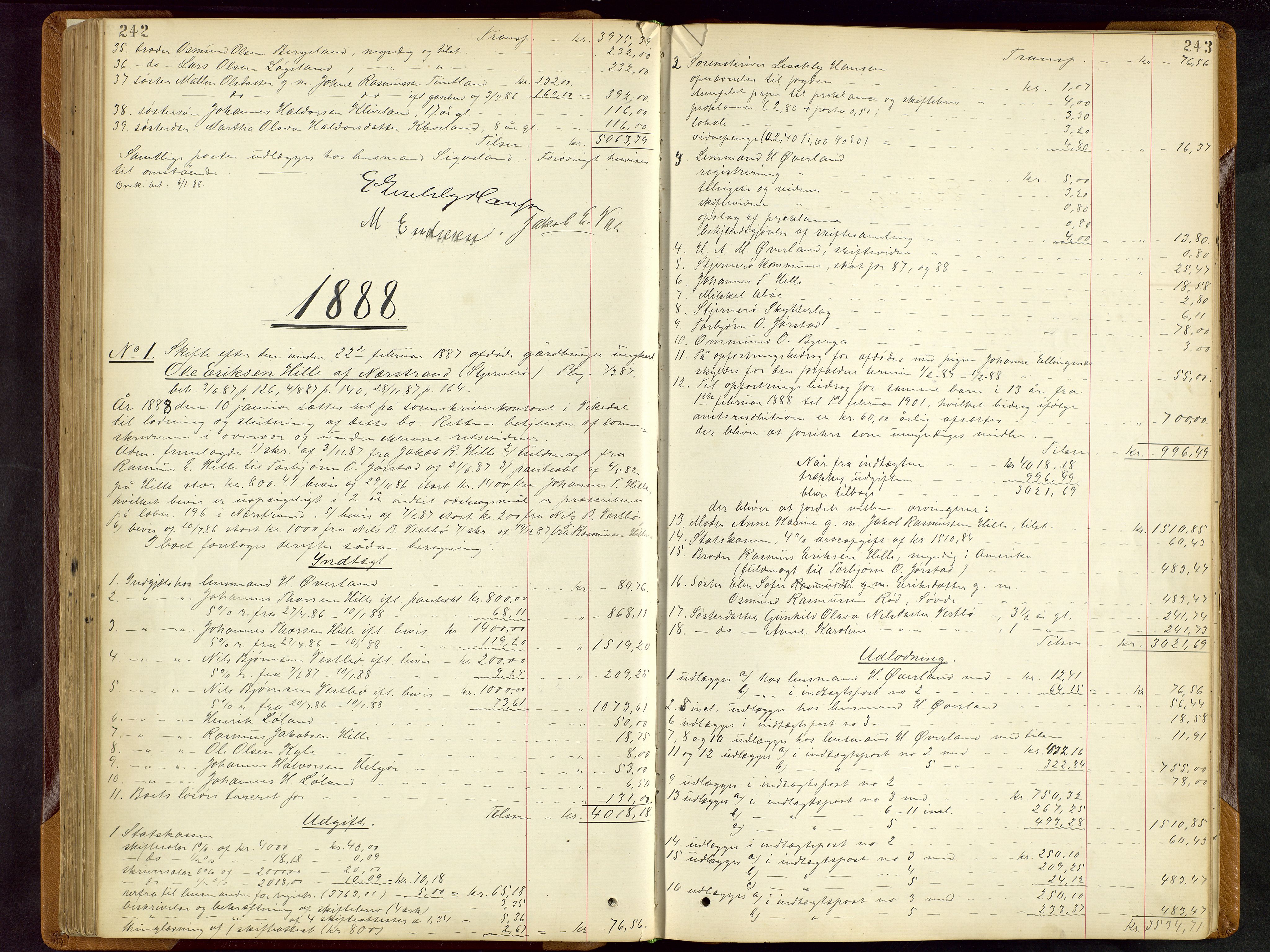 Ryfylke tingrett, AV/SAST-A-100055/001/IV/IVD/L0028: Skifteprotokoll, register i protokollen, 1885-1893, s. 242-243