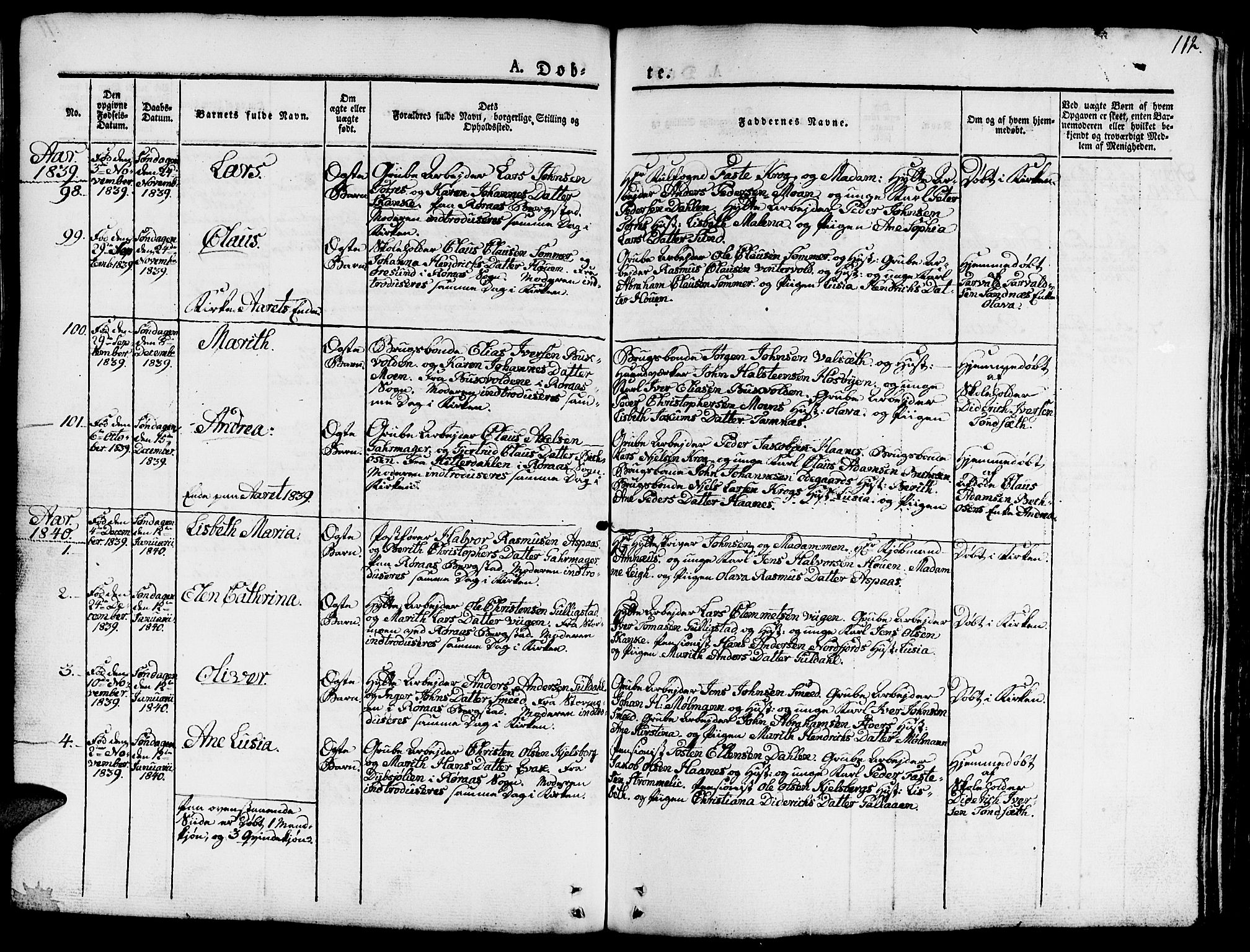 Ministerialprotokoller, klokkerbøker og fødselsregistre - Sør-Trøndelag, AV/SAT-A-1456/681/L0938: Klokkerbok nr. 681C02, 1829-1879, s. 112