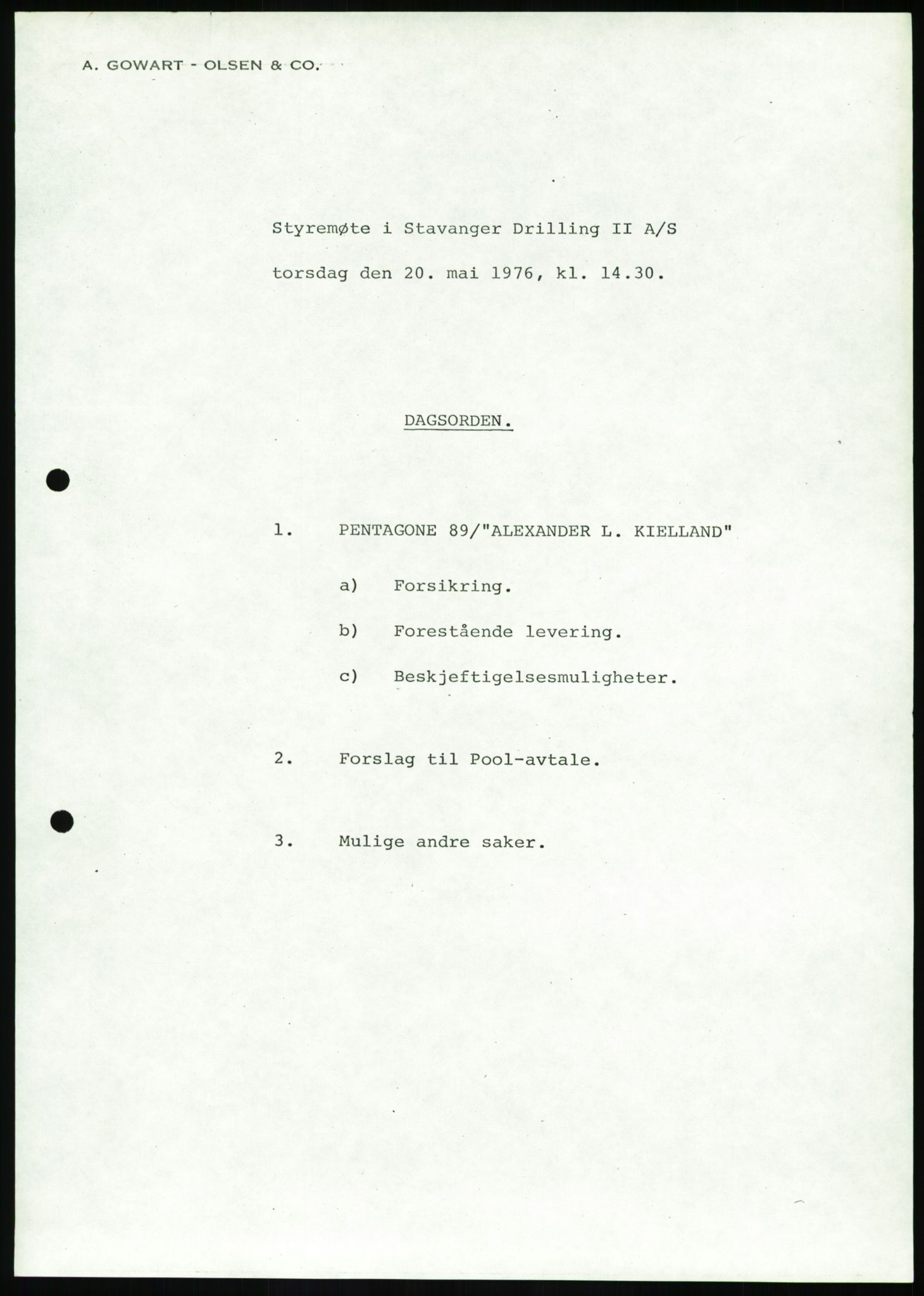 Pa 1503 - Stavanger Drilling AS, AV/SAST-A-101906/A/Ab/Abc/L0006: Styrekorrespondanse Stavanger Drilling II A/S, 1974-1977, s. 20