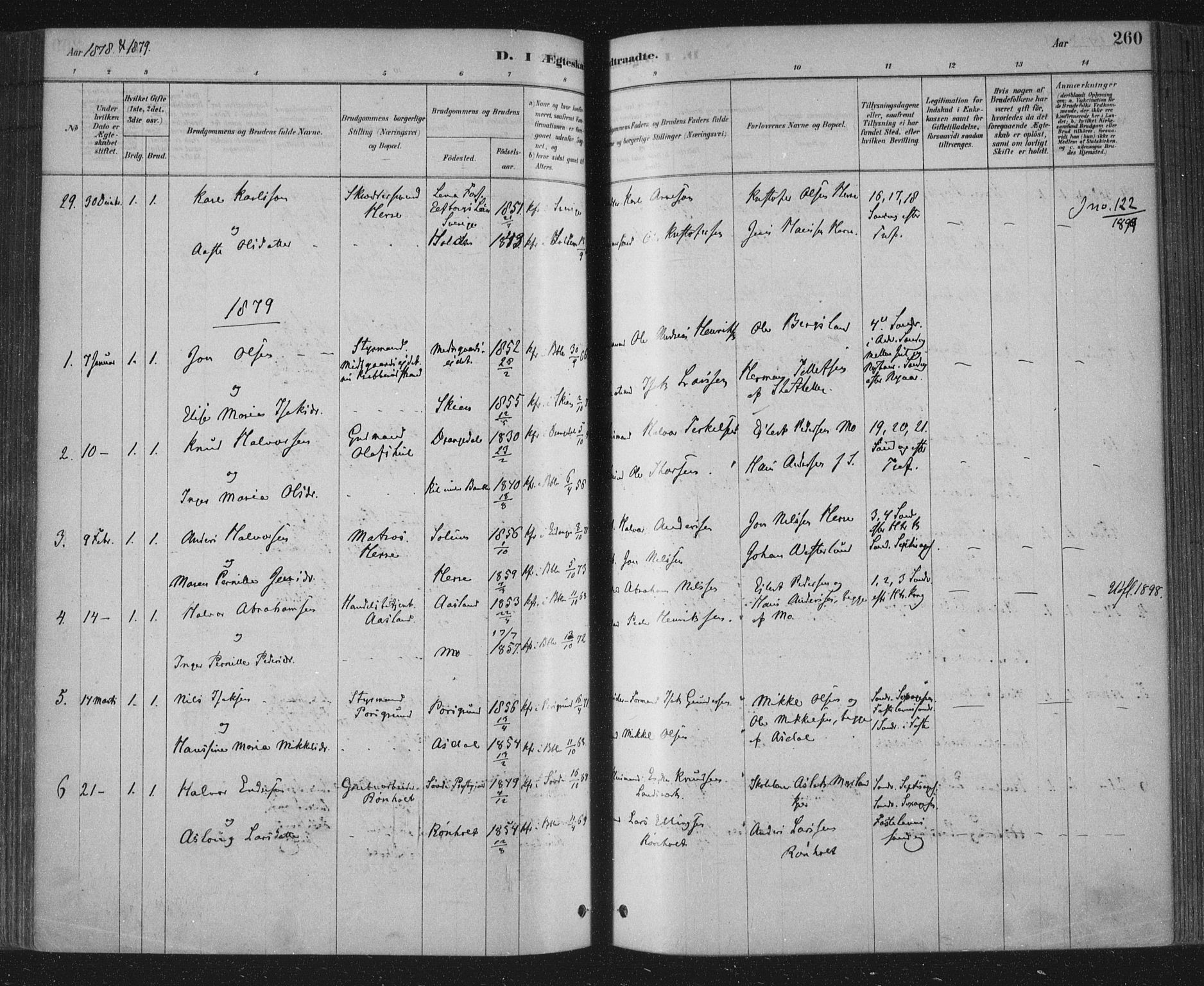 Bamble kirkebøker, AV/SAKO-A-253/F/Fa/L0007: Ministerialbok nr. I 7, 1878-1888, s. 260