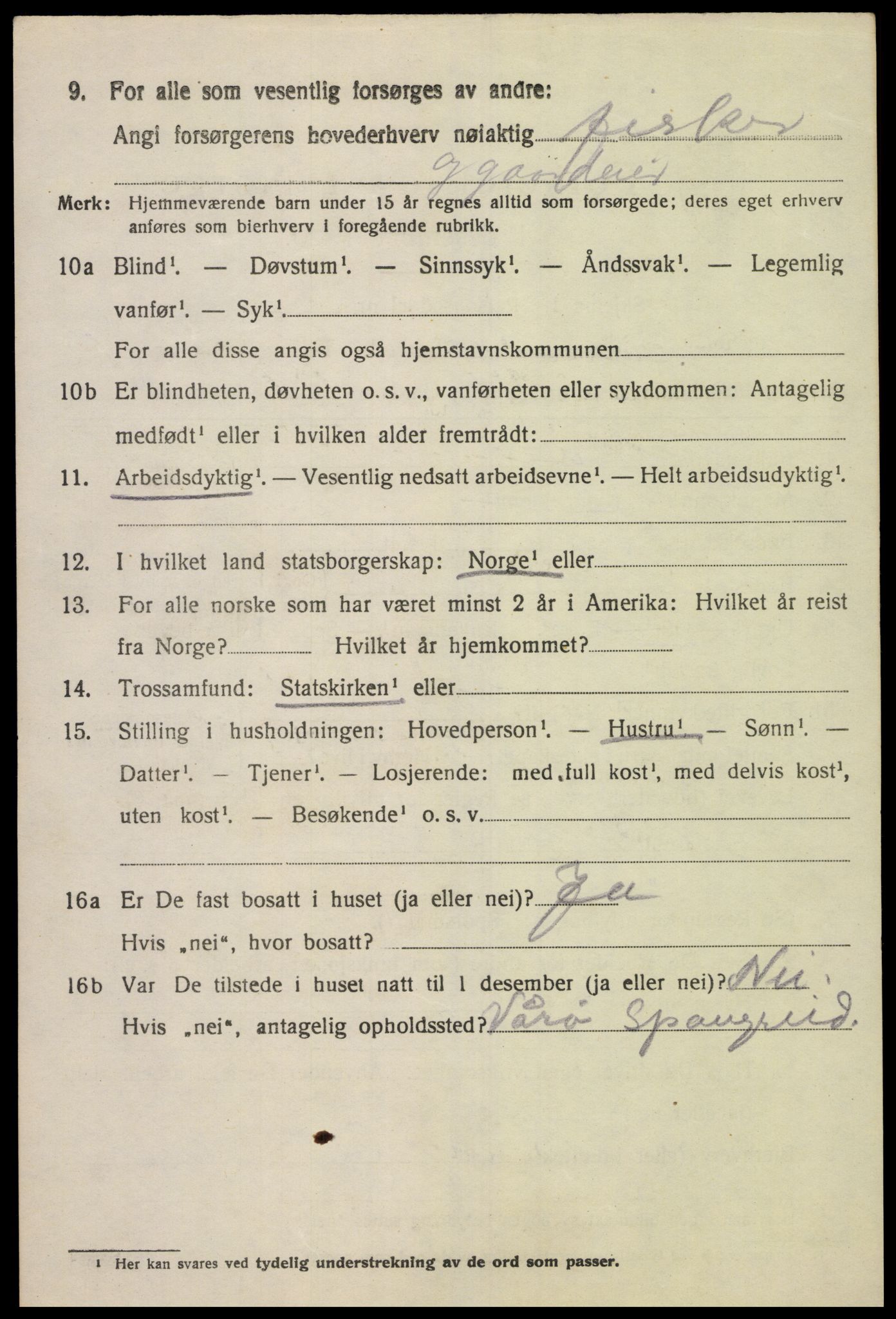 SAK, Folketelling 1920 for 1029 Sør-Audnedal herred, 1920, s. 4228