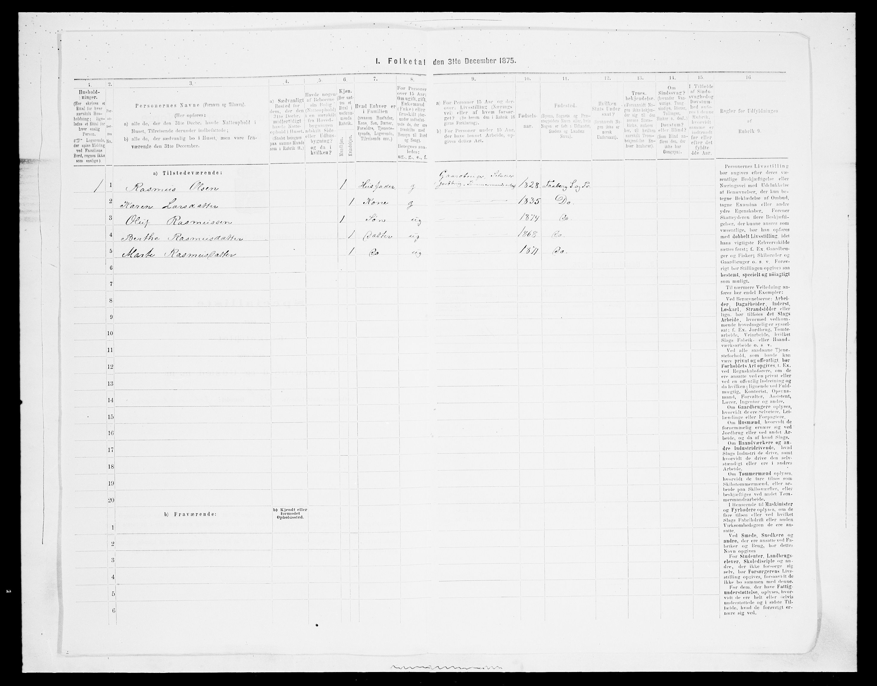 SAH, Folketelling 1875 for 0524L Fåberg prestegjeld, Fåberg sokn og Lillehammer landsokn, 1875, s. 1316