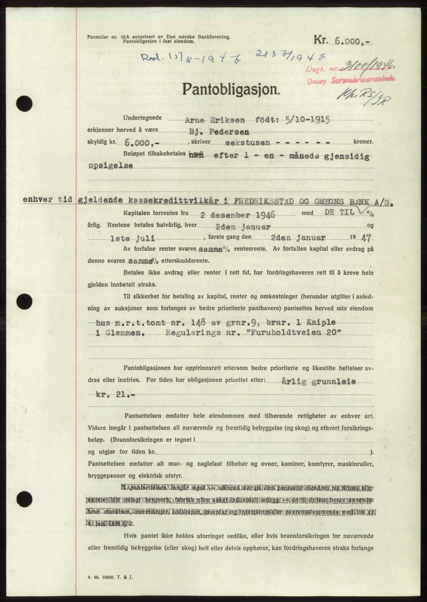 Onsøy sorenskriveri, SAO/A-10474/G/Ga/Gac/L0005: Pantebok nr. B 9-5, 1946-1947, Dagboknr: 3100/1946