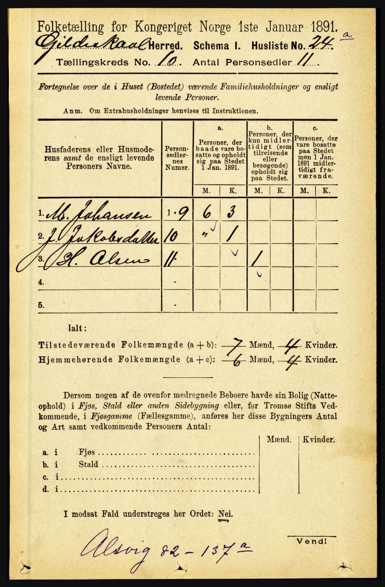 RA, Folketelling 1891 for 1838 Gildeskål herred, 1891, s. 2923