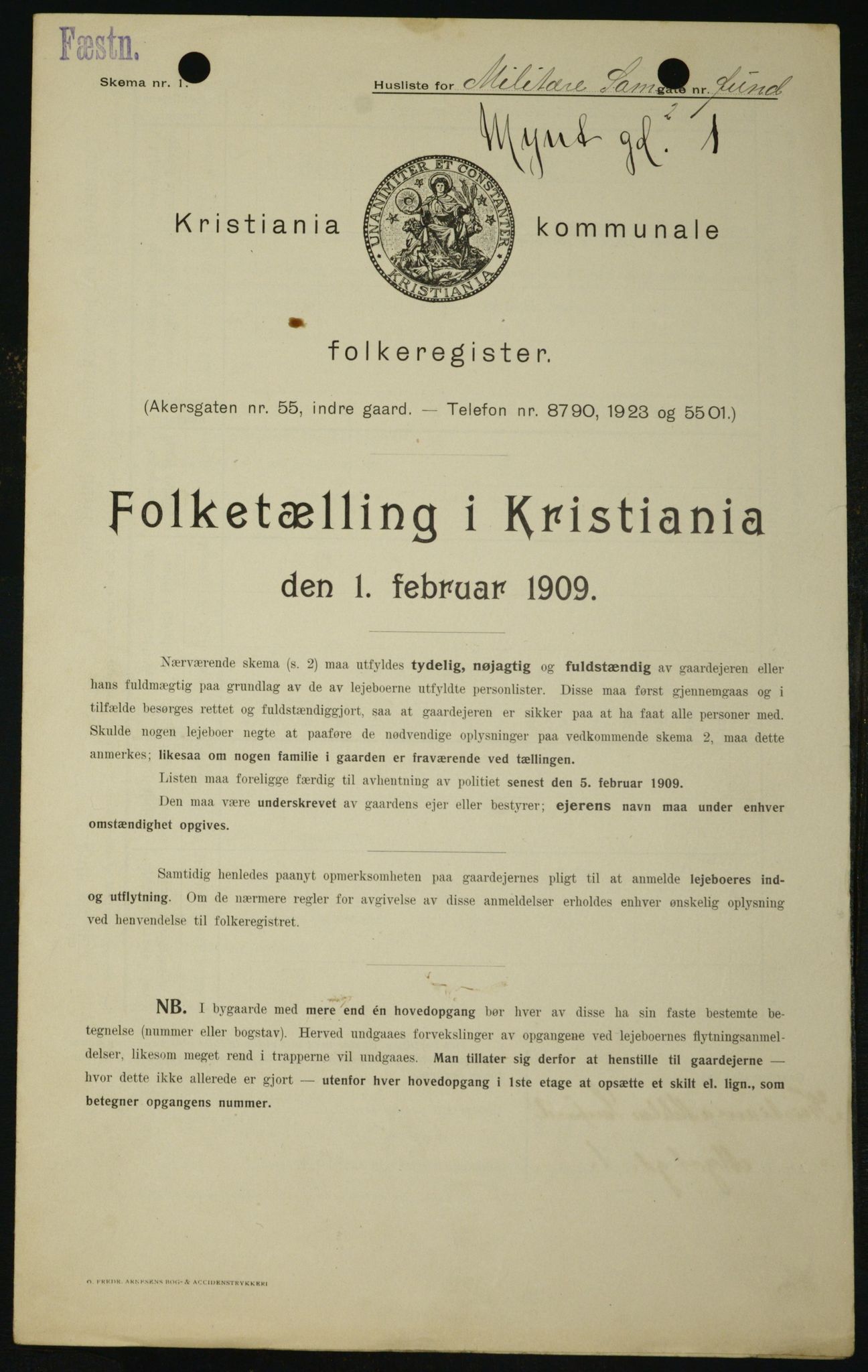 OBA, Kommunal folketelling 1.2.1909 for Kristiania kjøpstad, 1909, s. 61825