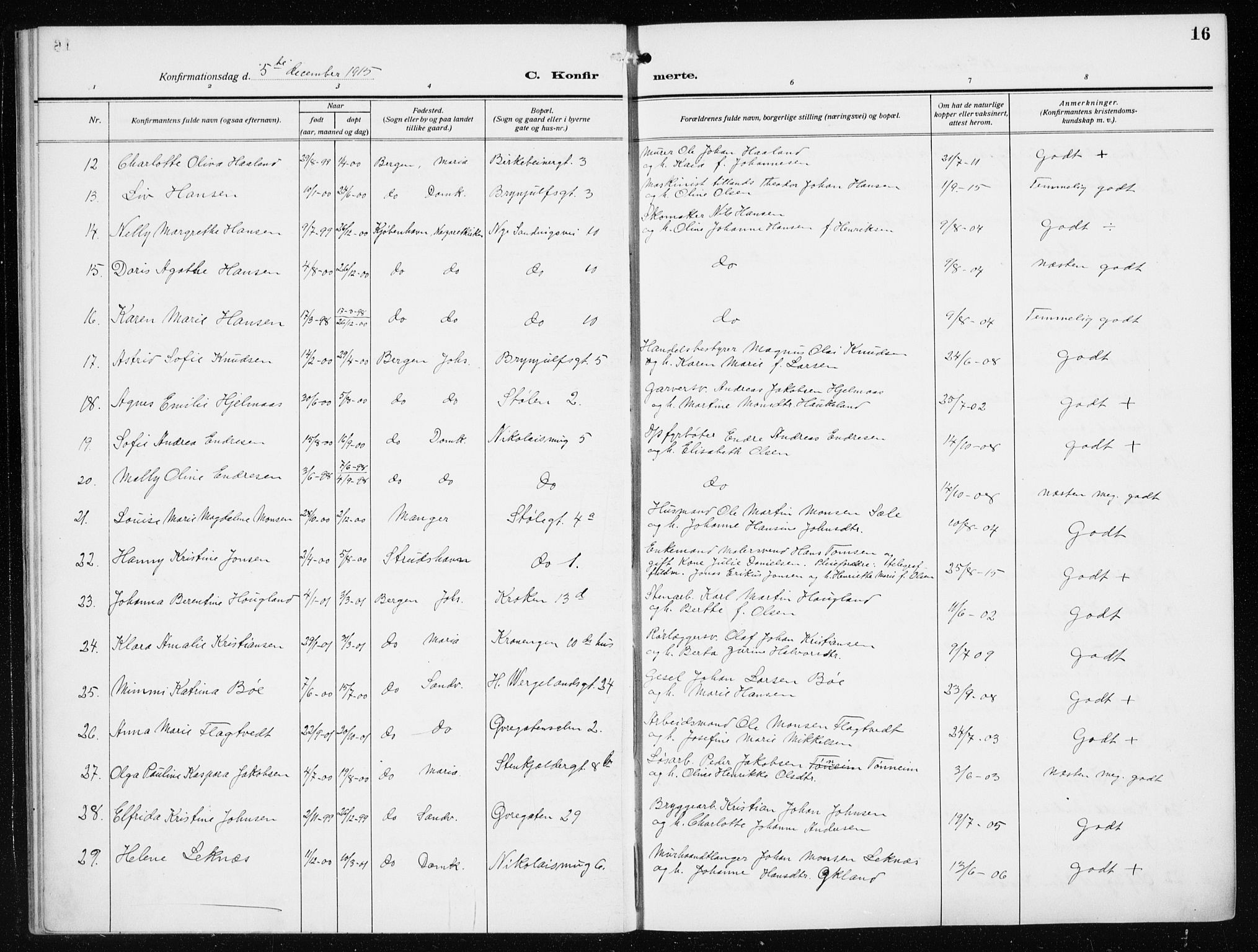 Mariakirken Sokneprestembete, AV/SAB-A-76901/H/Haa/L0015: Ministerialbok nr. C 3, 1913-1927, s. 16