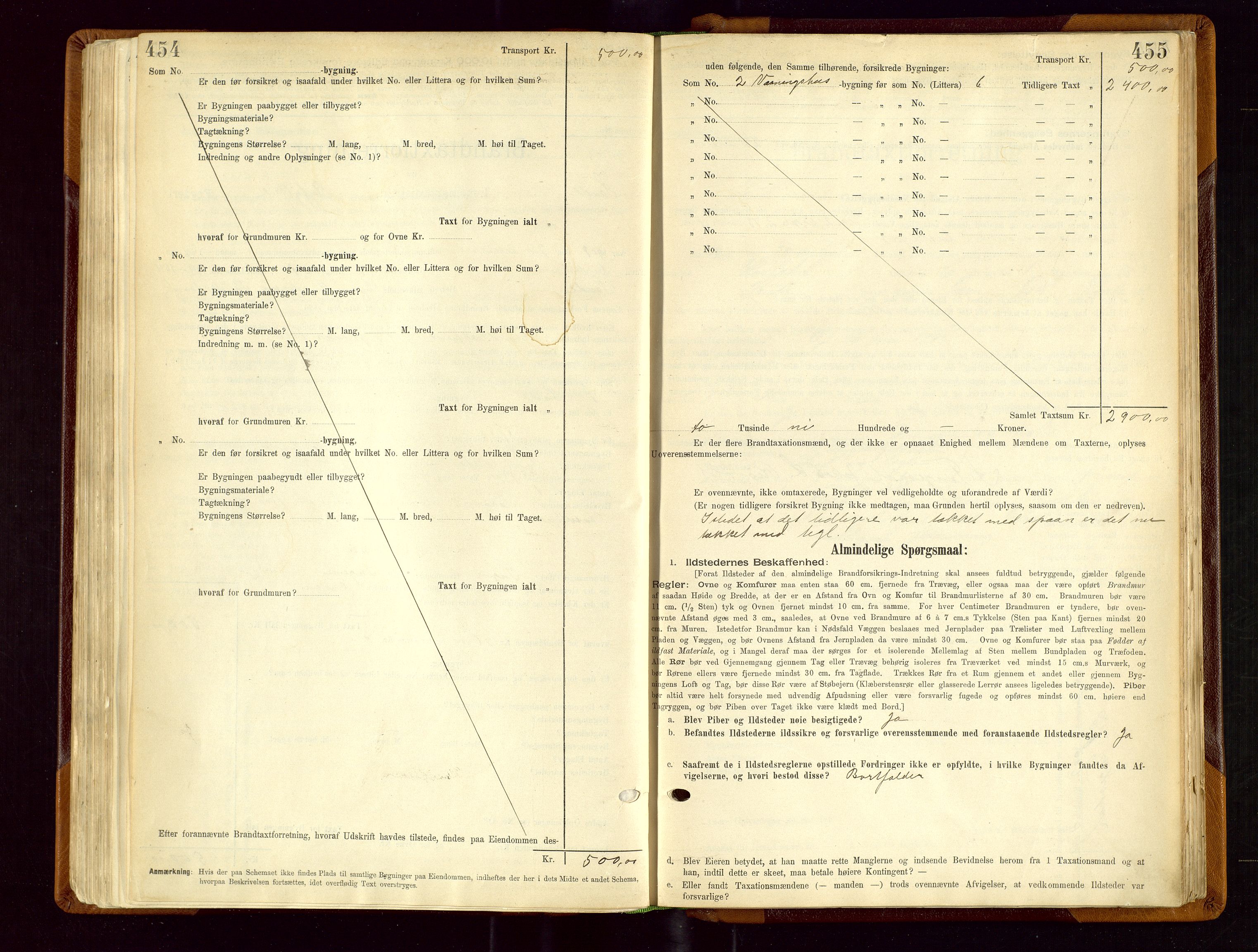 Sauda lensmannskontor, SAST/A-100177/Gob/L0001: Branntakstprotokoll - skjematakst, 1894-1914, s. 454-455
