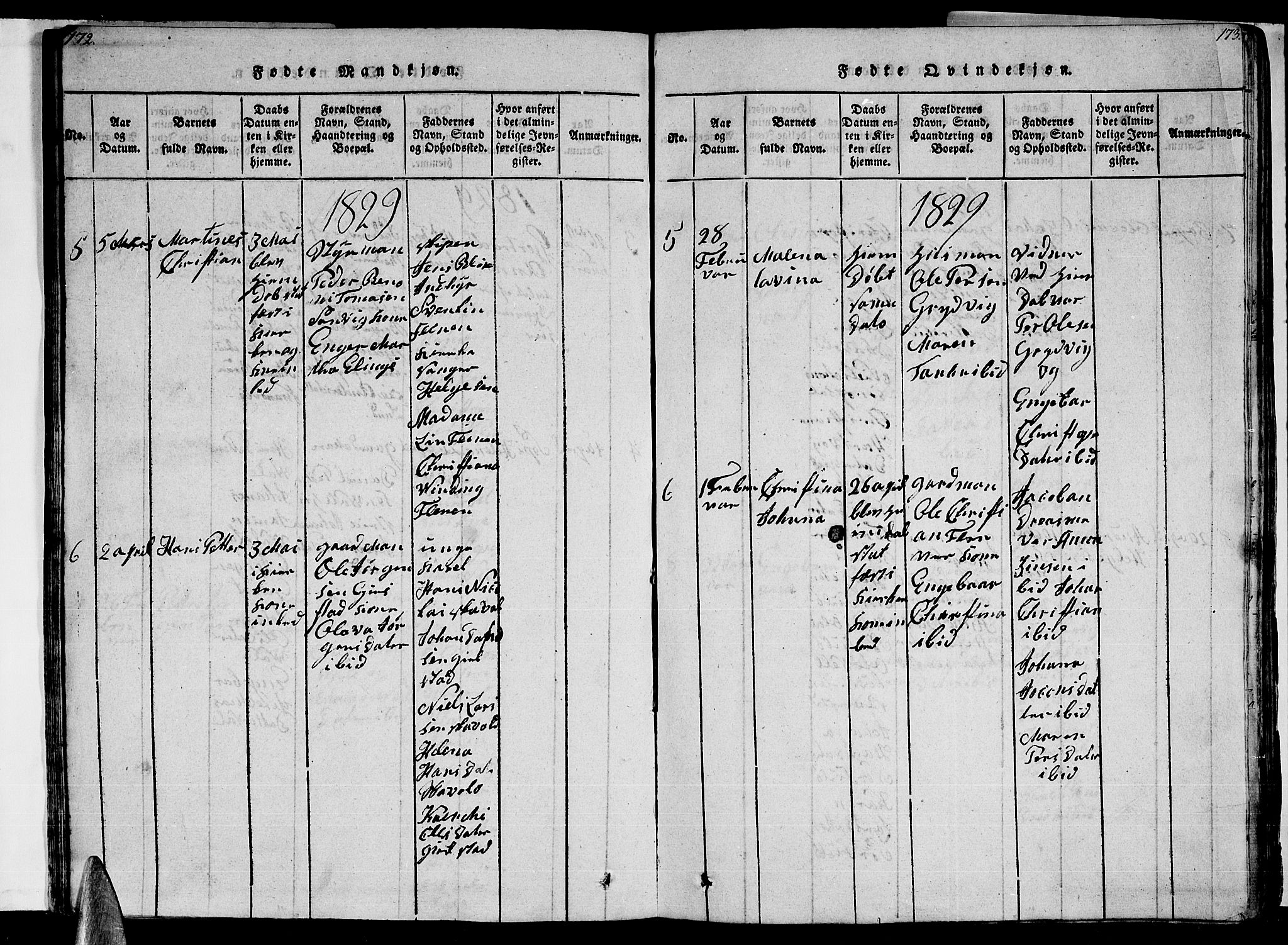 Ministerialprotokoller, klokkerbøker og fødselsregistre - Nordland, AV/SAT-A-1459/805/L0105: Klokkerbok nr. 805C01, 1820-1839, s. 172-173