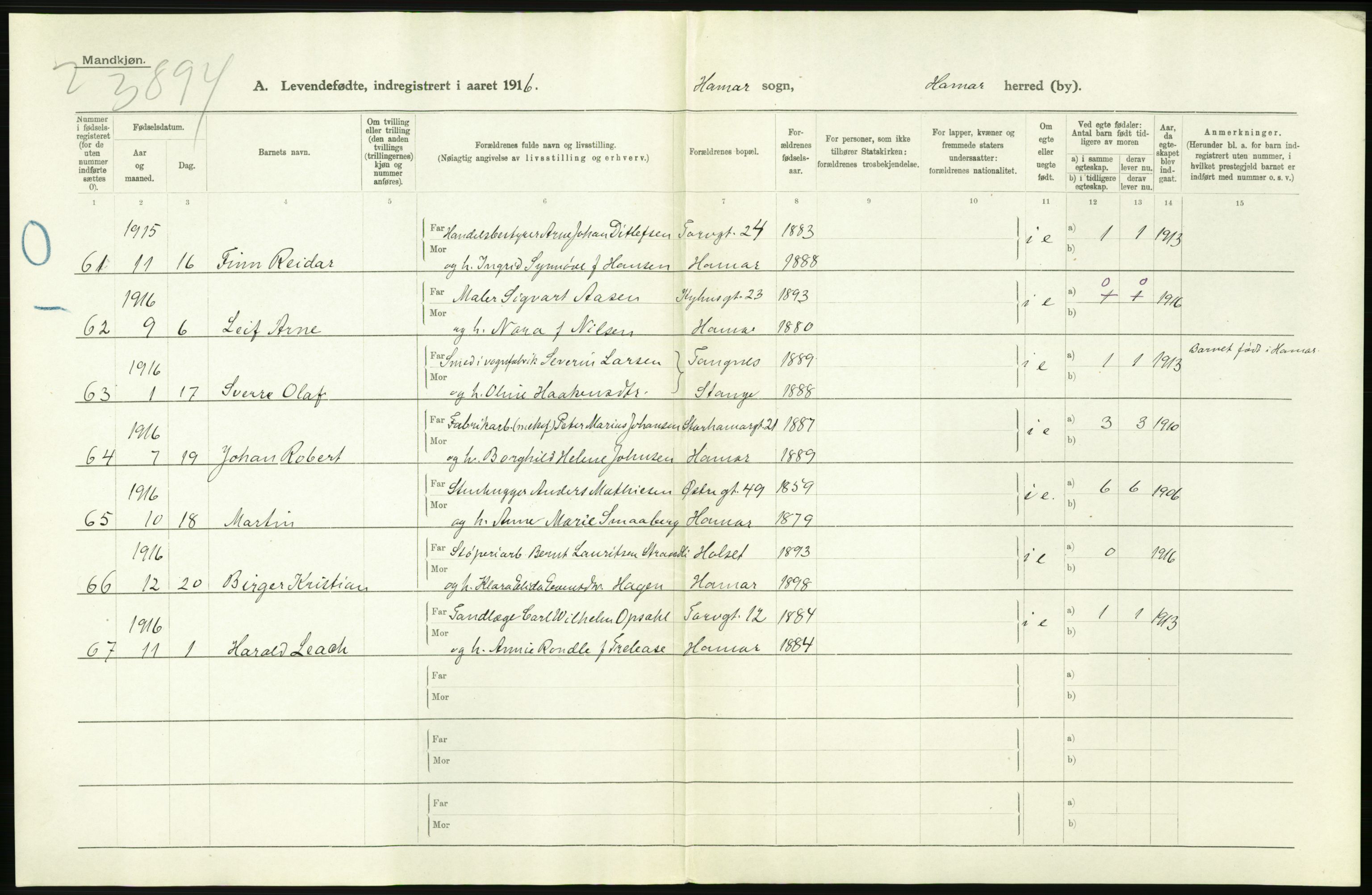 Statistisk sentralbyrå, Sosiodemografiske emner, Befolkning, AV/RA-S-2228/D/Df/Dfb/Dfbf/L0012: Hedemarkens amt: Levendefødte menn og kvinner, samt gifte. Bygder og byer., 1916, s. 298
