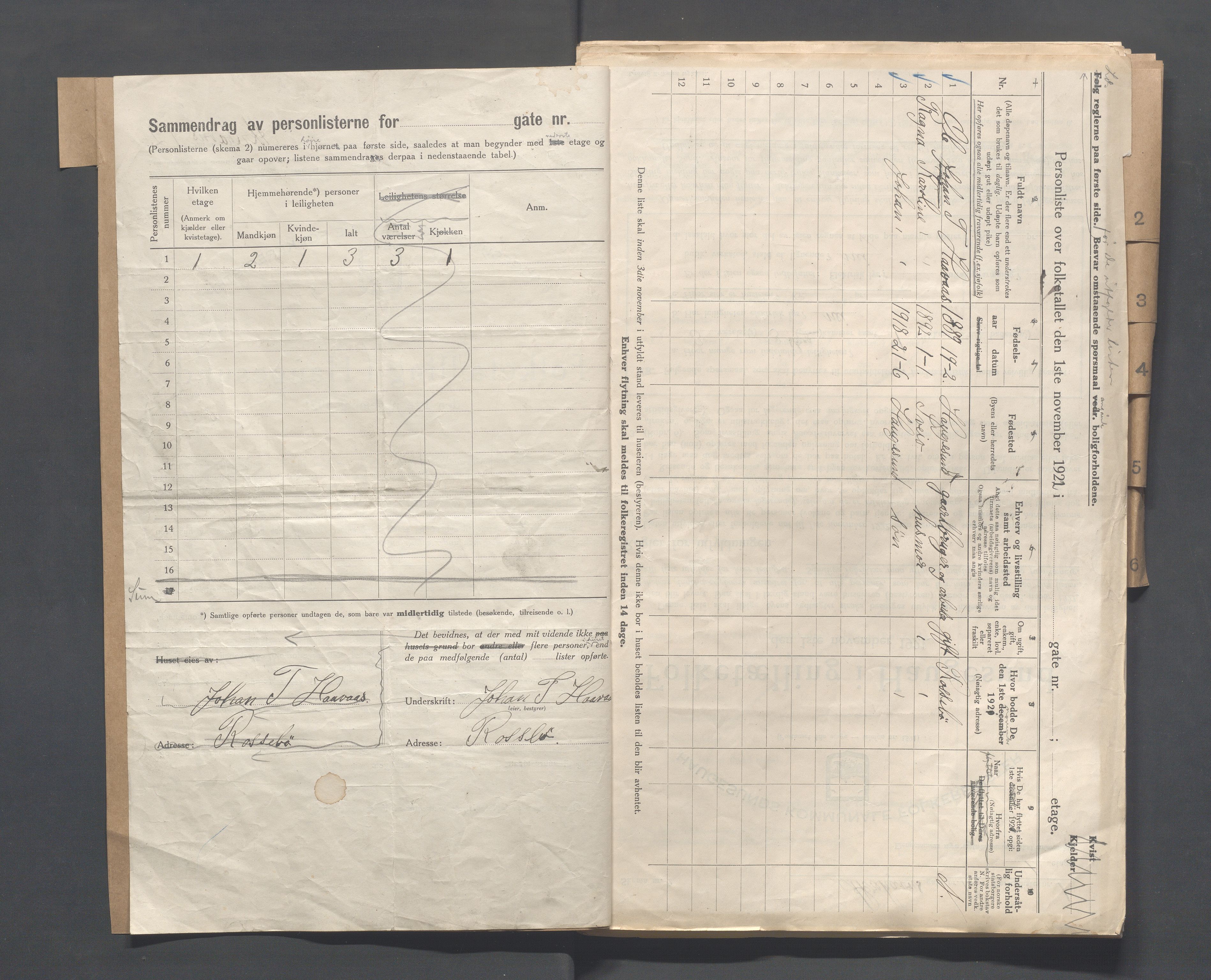 IKAR, Kommunal folketelling 1.11.1921 for Haugesund, 1921, s. 3