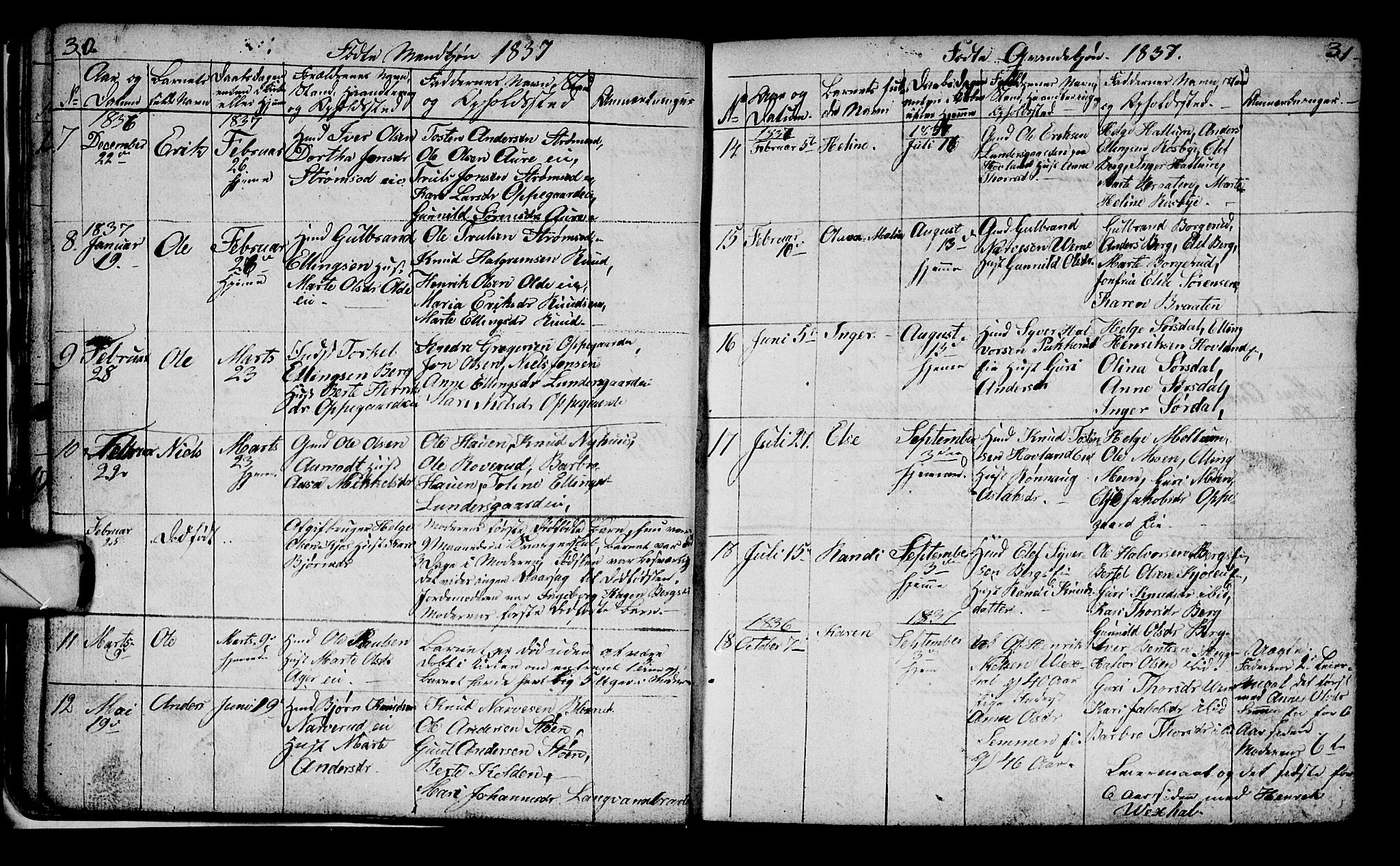 Lunder kirkebøker, AV/SAKO-A-629/G/Ga/L0001: Klokkerbok nr. I 1, 1832-1849, s. 30-31