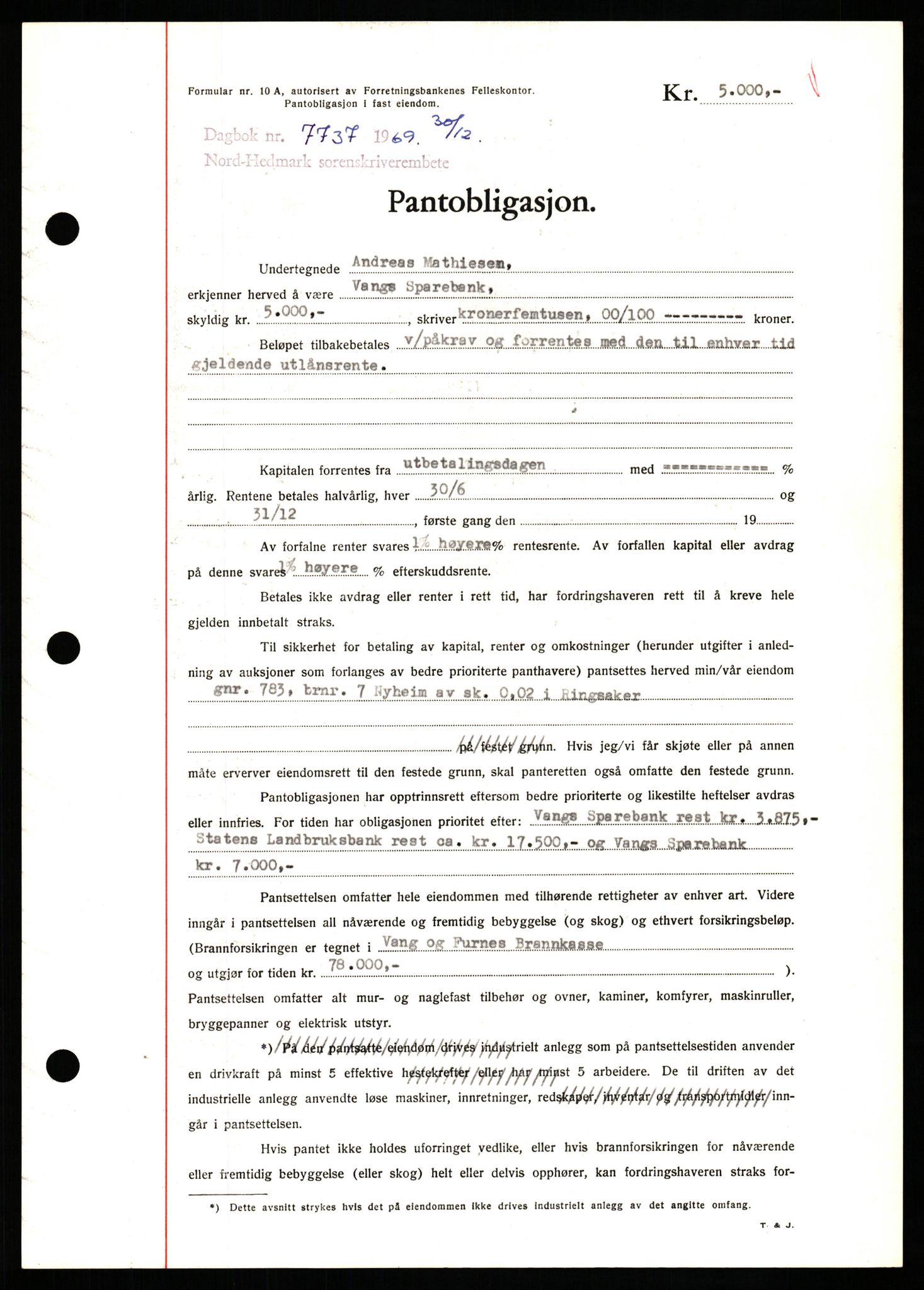 Nord-Hedmark sorenskriveri, SAH/TING-012/H/Hb/Hbf/L0082: Pantebok nr. B82, 1969-1969, Dagboknr: 7737/1969