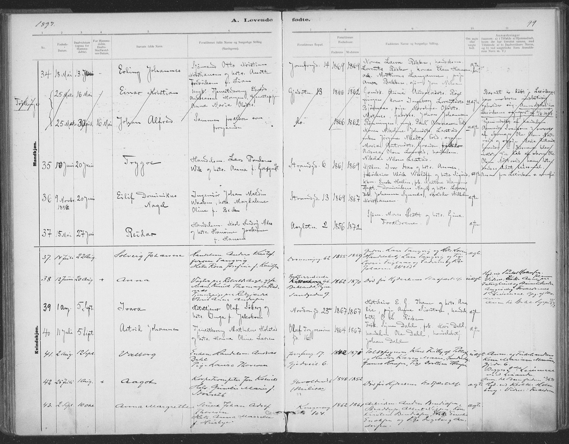 Ministerialprotokoller, klokkerbøker og fødselsregistre - Sør-Trøndelag, SAT/A-1456/602/L0122: Ministerialbok nr. 602A20, 1892-1908, s. 49