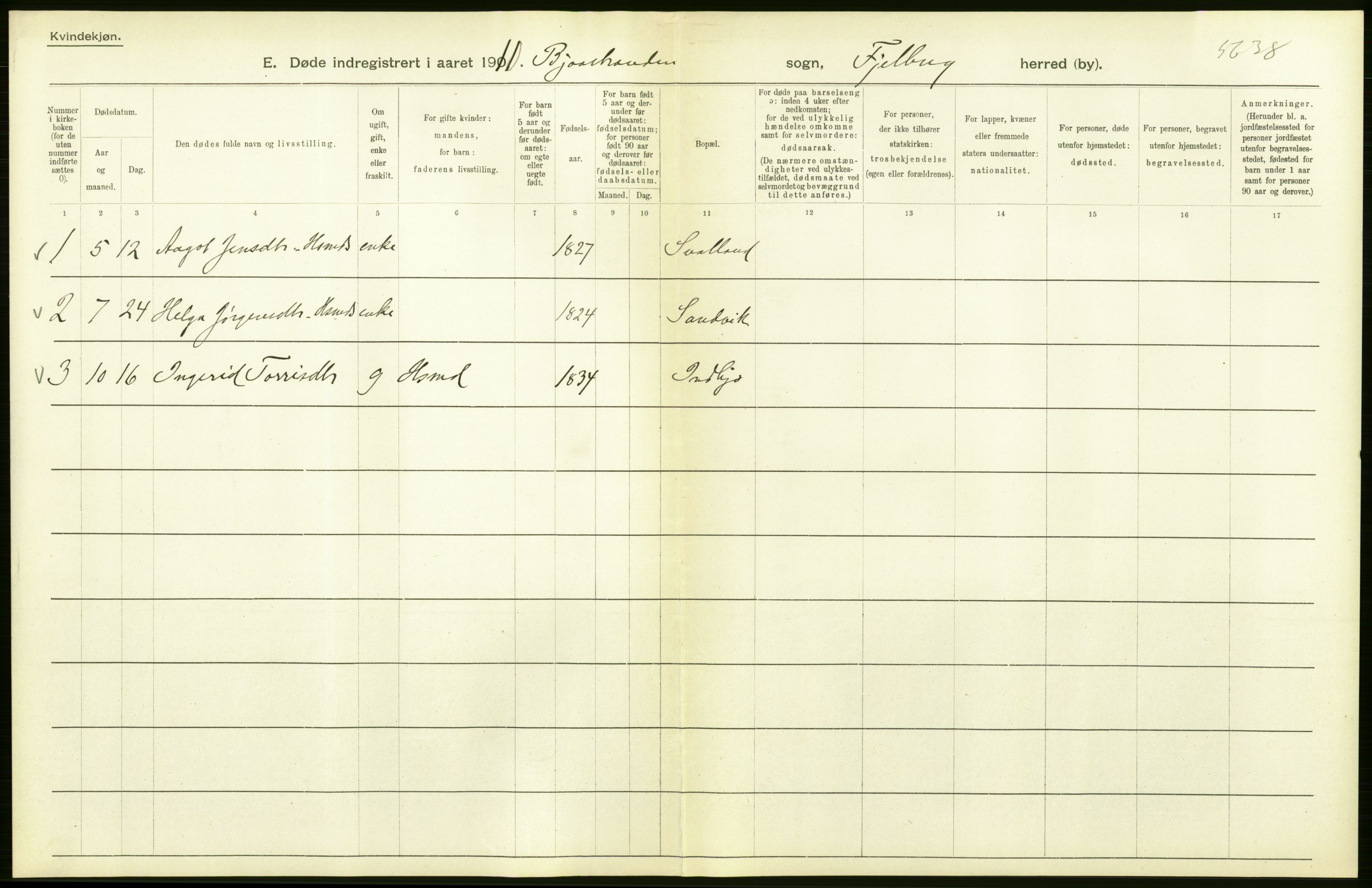 Statistisk sentralbyrå, Sosiodemografiske emner, Befolkning, AV/RA-S-2228/D/Df/Dfa/Dfah/L0027: S. Bergenhus amt: Døde. Bygder., 1910, s. 40