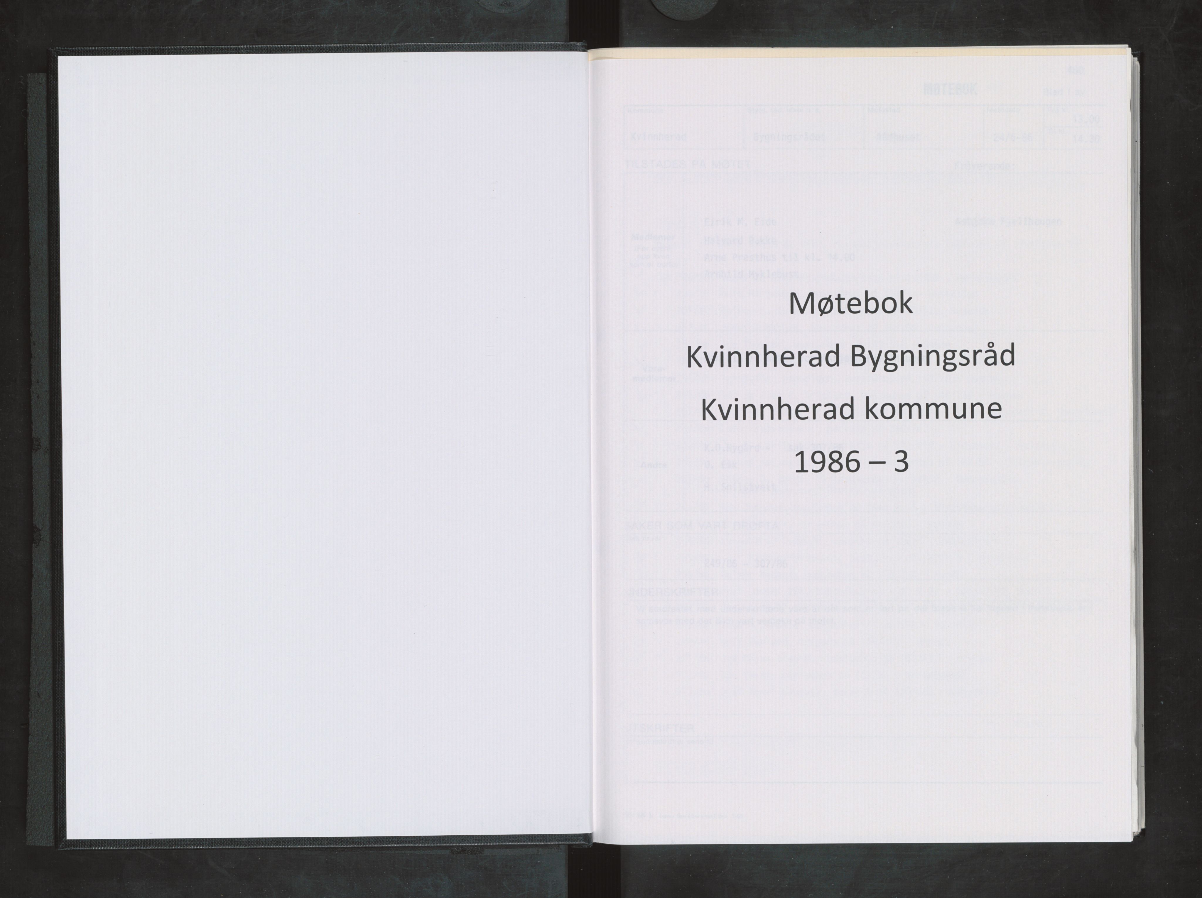 Kvinnherad kommune. Bygningsrådet , IKAH/1224-511/A/Aa/L0050: Møtebok for Kvinnherad bygningsråd, 1986