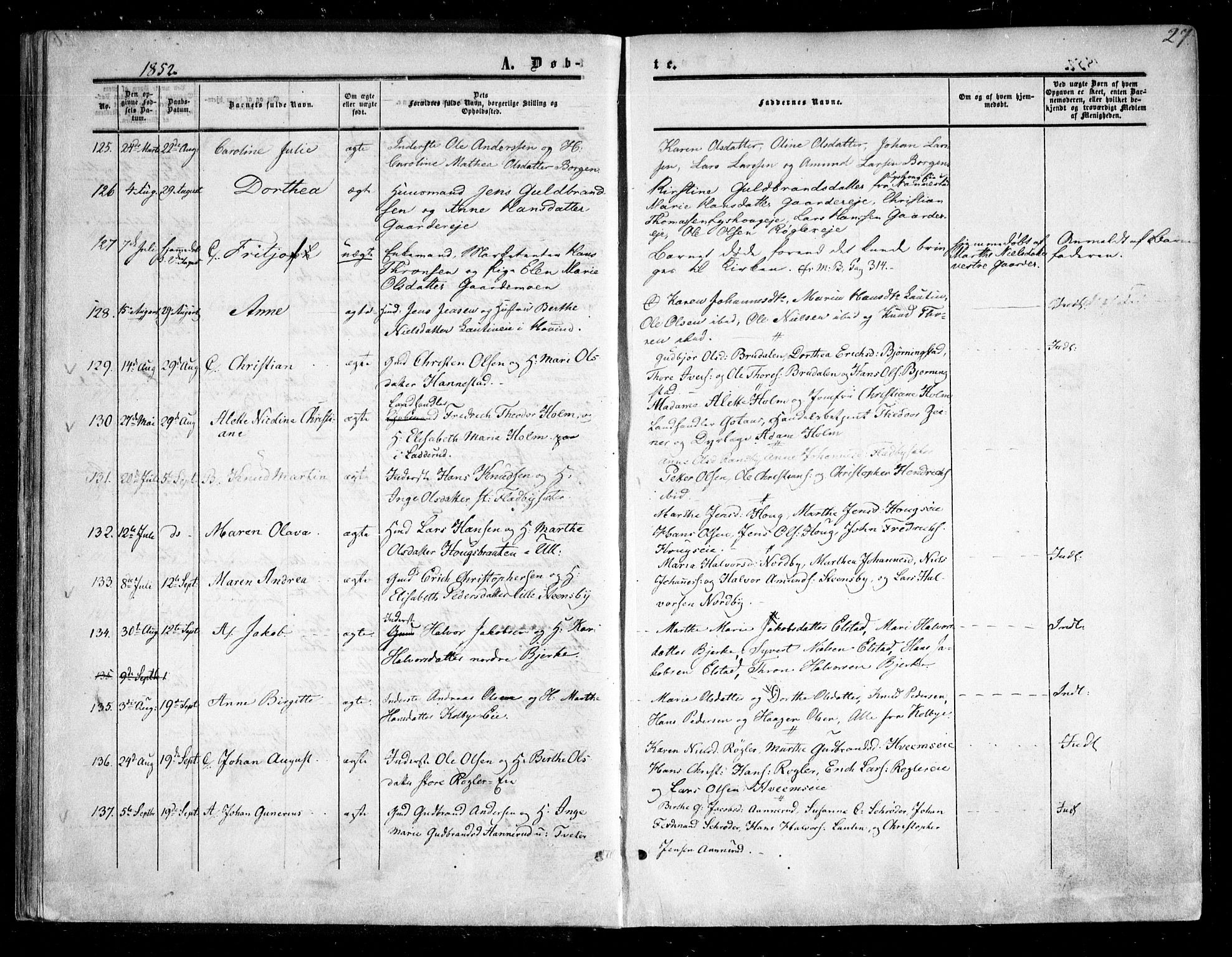 Ullensaker prestekontor Kirkebøker, AV/SAO-A-10236a/F/Fa/L0015.a: Ministerialbok nr. I 15A, 1851-1862, s. 27