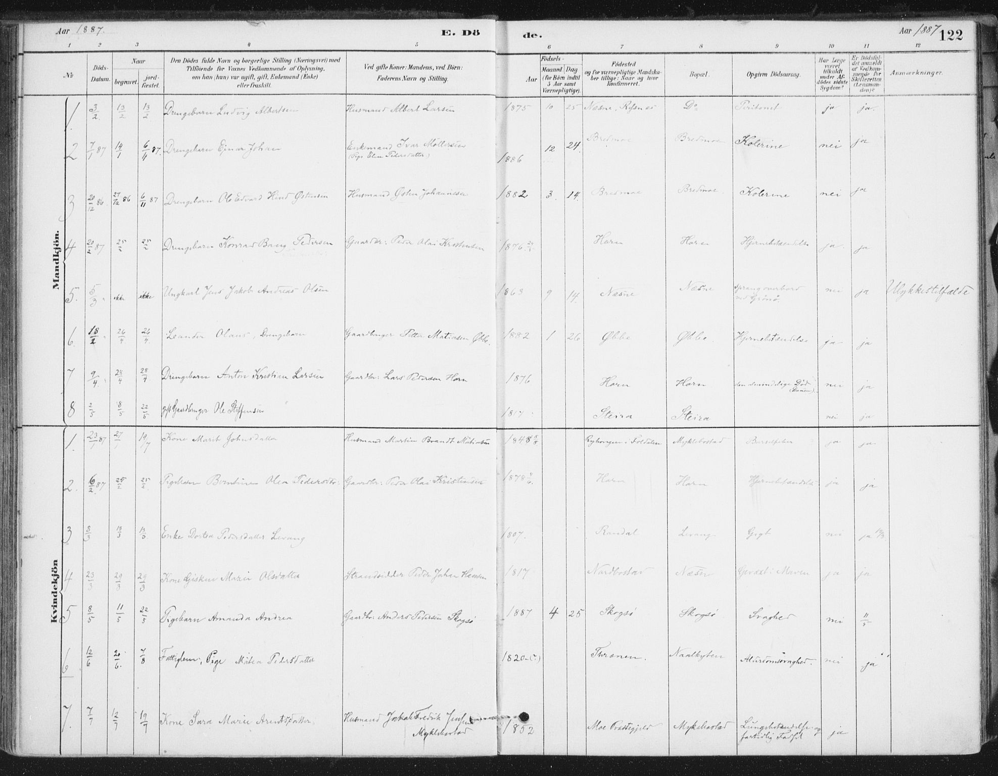 Ministerialprotokoller, klokkerbøker og fødselsregistre - Nordland, SAT/A-1459/838/L0553: Ministerialbok nr. 838A11, 1880-1910, s. 122