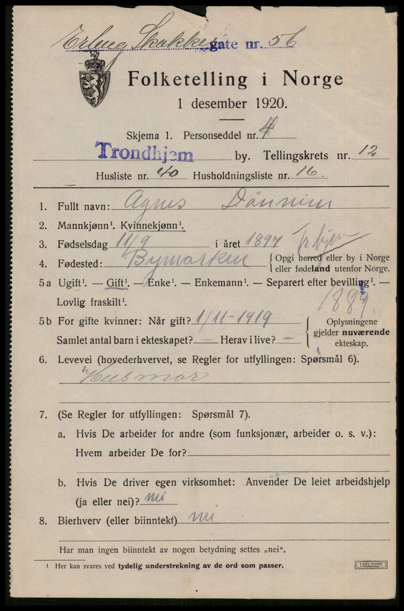 SAT, Folketelling 1920 for 1601 Trondheim kjøpstad, 1920, s. 49422