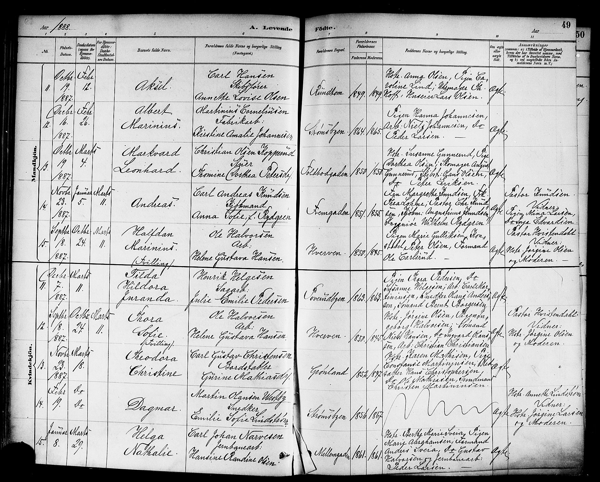 Strømsø kirkebøker, AV/SAKO-A-246/F/Fa/L0023: Ministerialbok nr. I 23, 1885-1894, s. 49