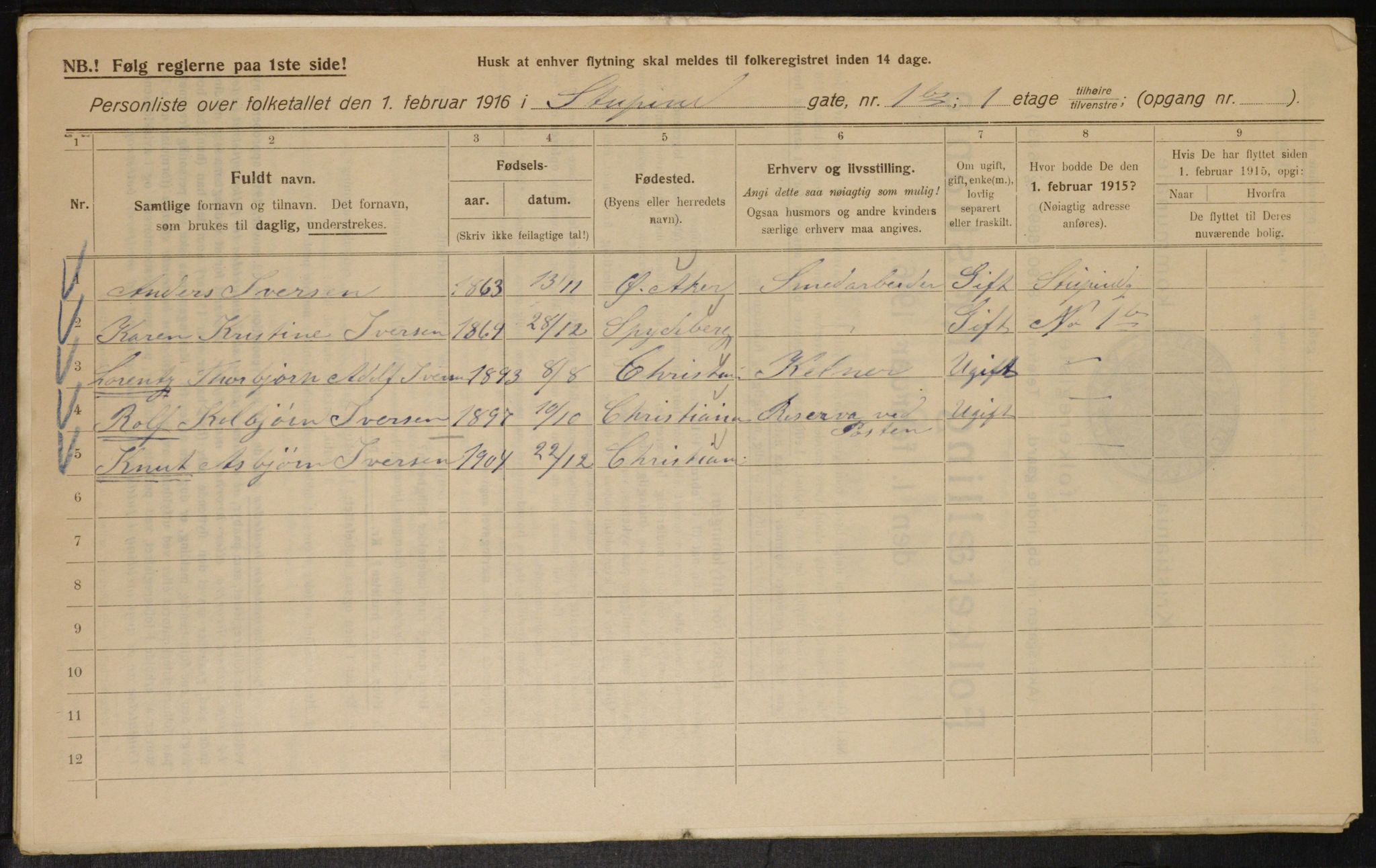 OBA, Kommunal folketelling 1.2.1916 for Kristiania, 1916, s. 107293