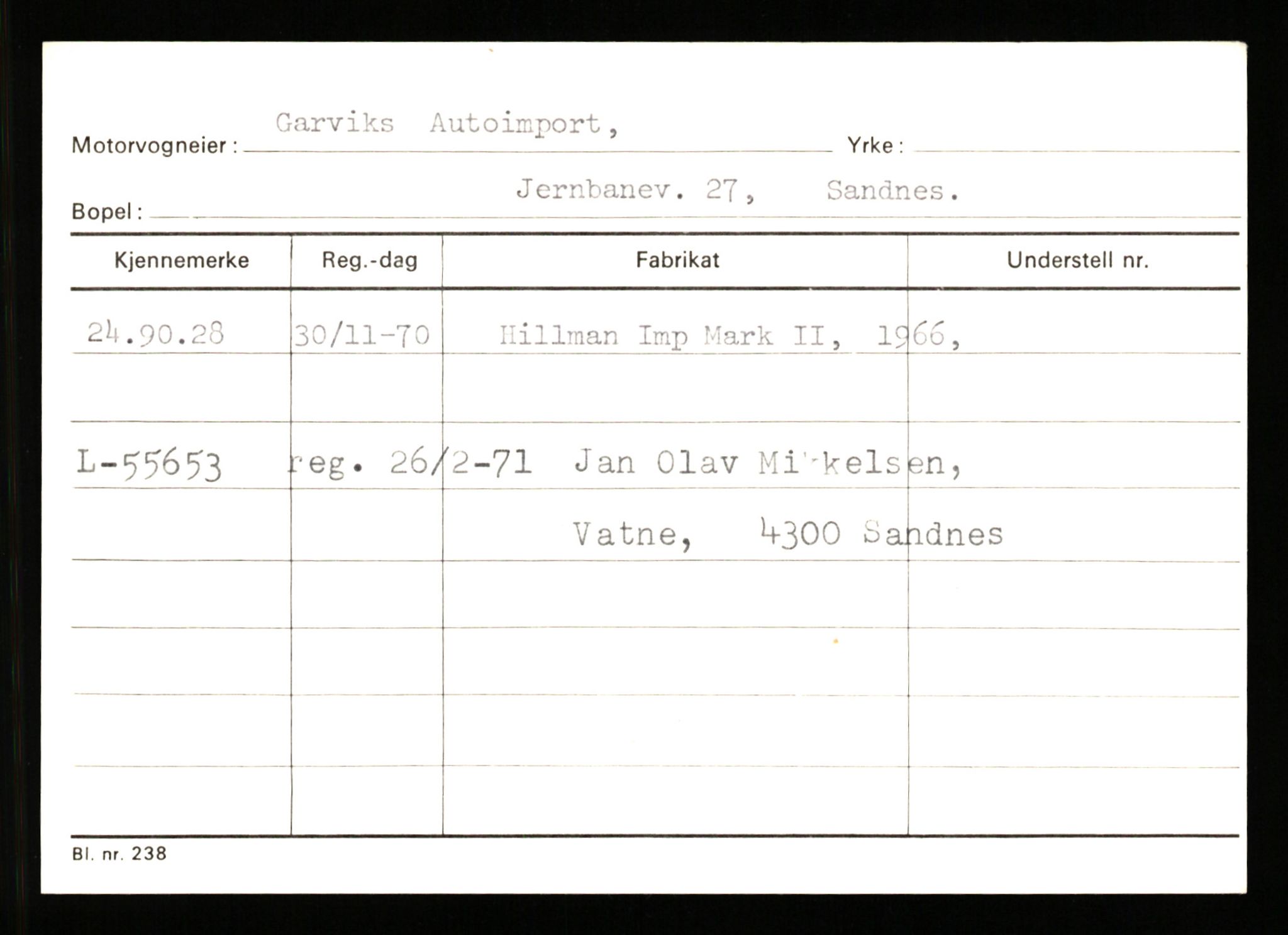 Stavanger trafikkstasjon, SAST/A-101942/0/G/L0011: Registreringsnummer: 240000 - 363477, 1930-1971, s. 363