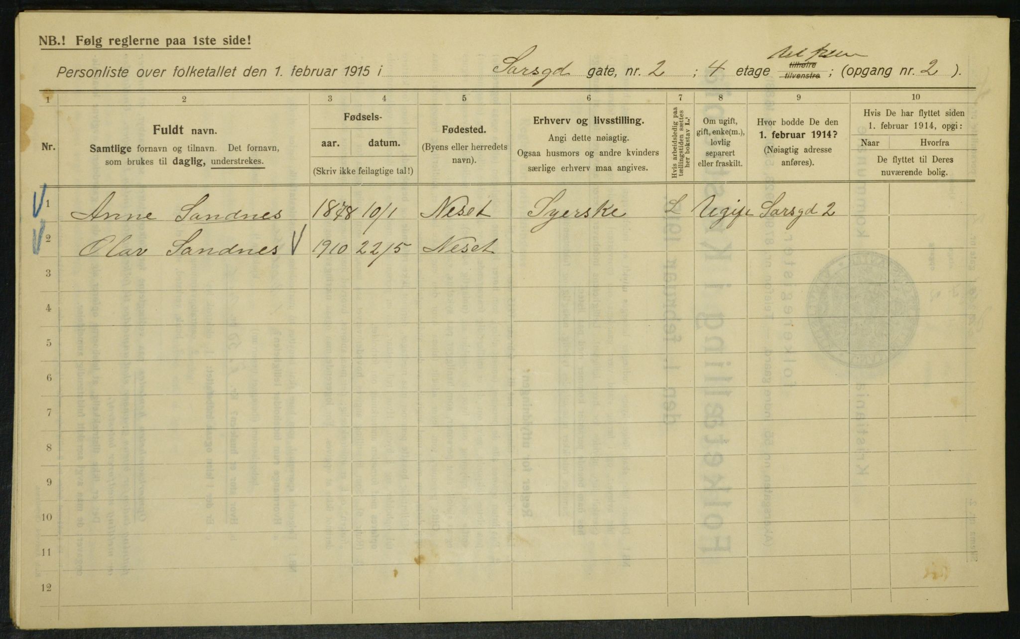 OBA, Kommunal folketelling 1.2.1915 for Kristiania, 1915, s. 88846